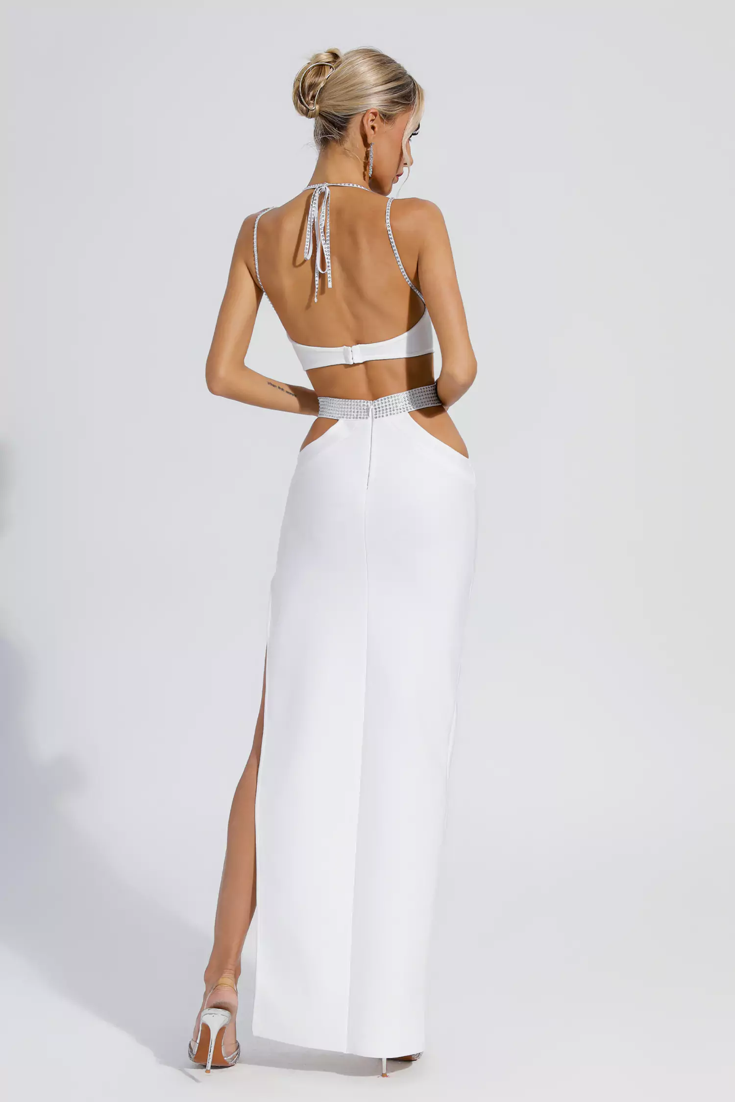 Fernanda White Diamond Backless Bandage Dress-CATCHALL