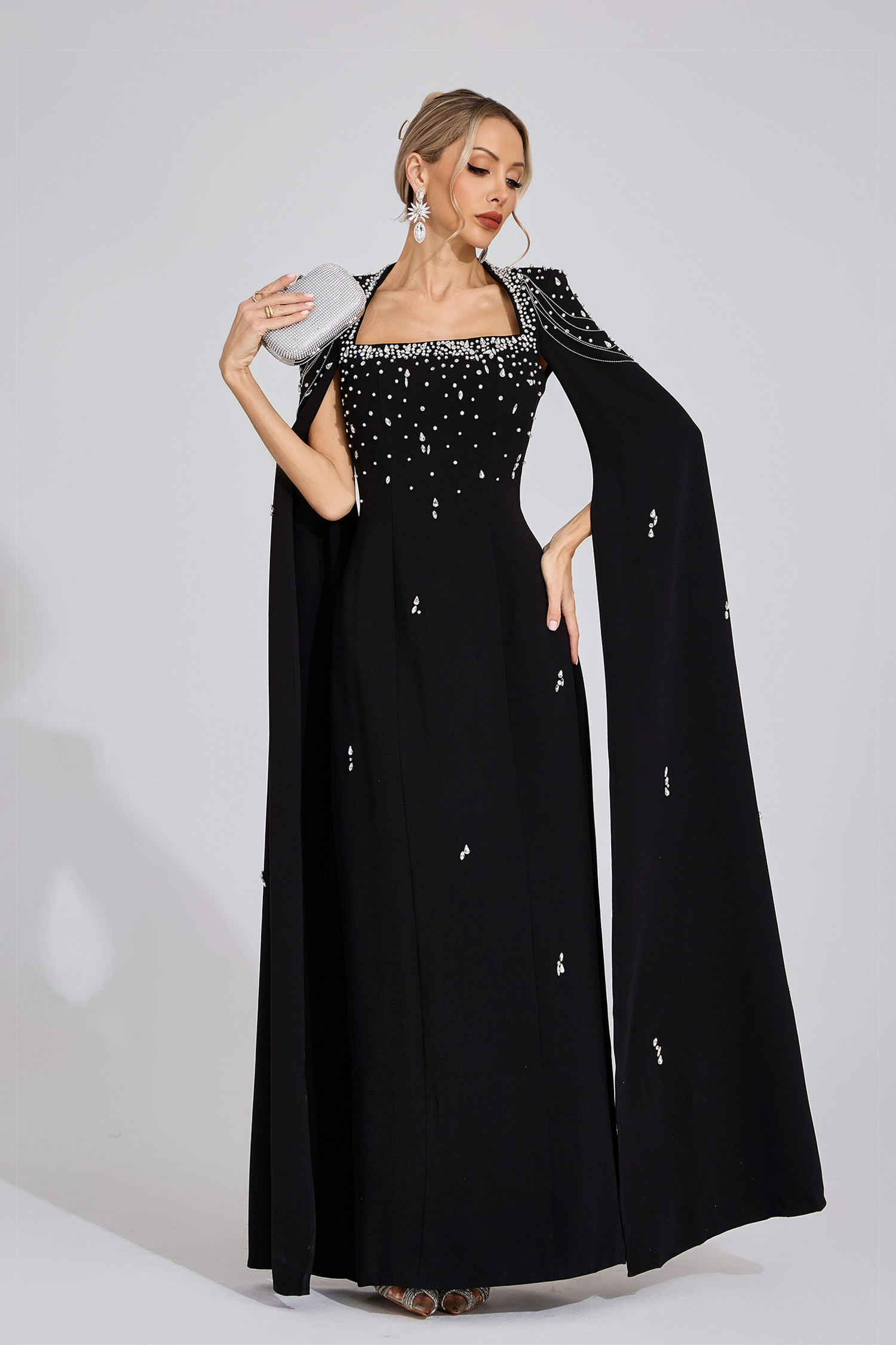Ffion Black Beaded Maxi Dress