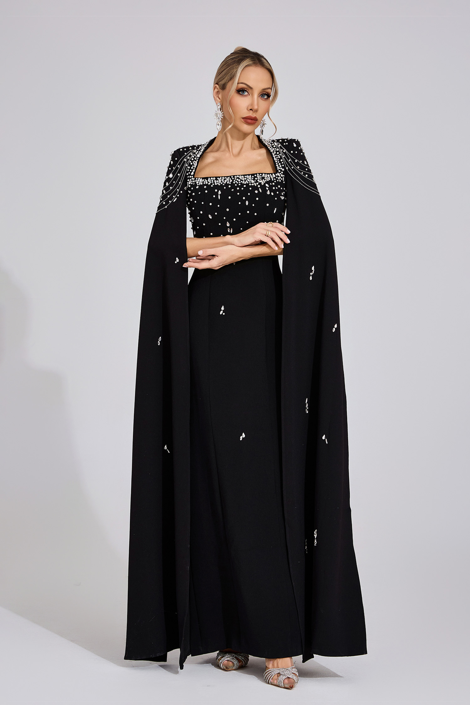 Ffion Black Beaded Maxi Dress