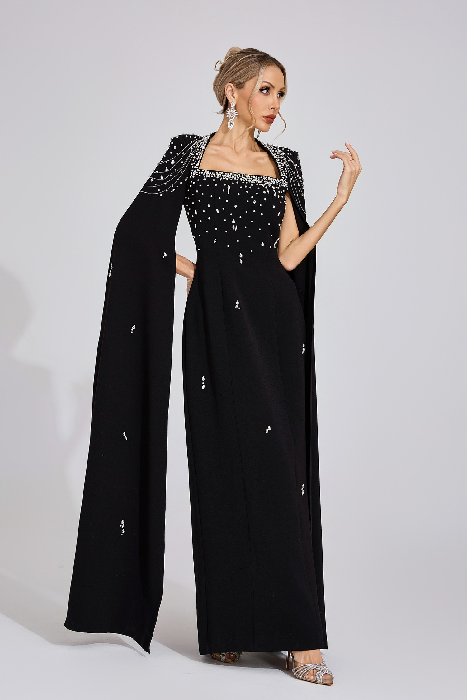 Ffion Black Beaded Maxi Dress