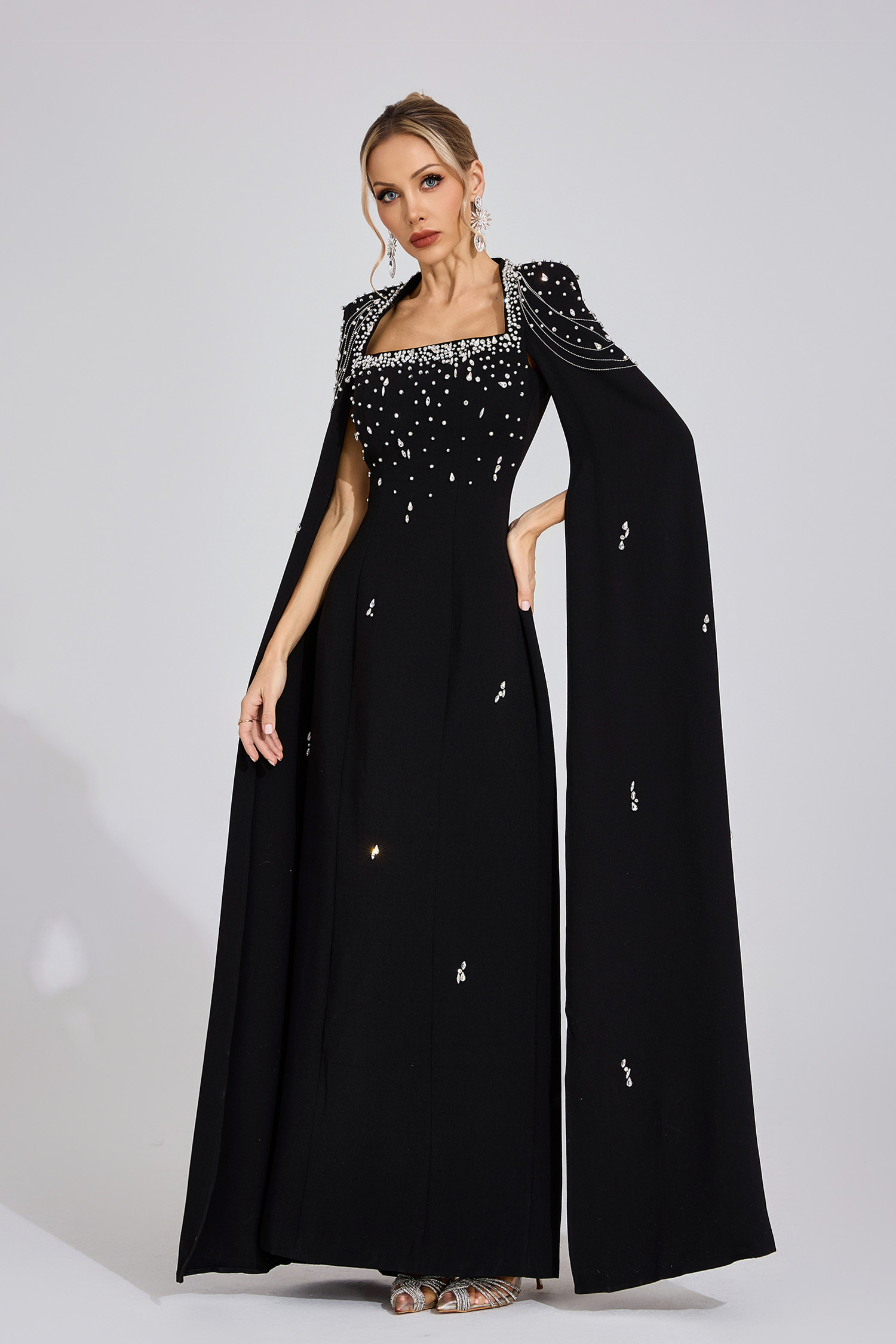 Ffion Black Beaded Maxi Dress