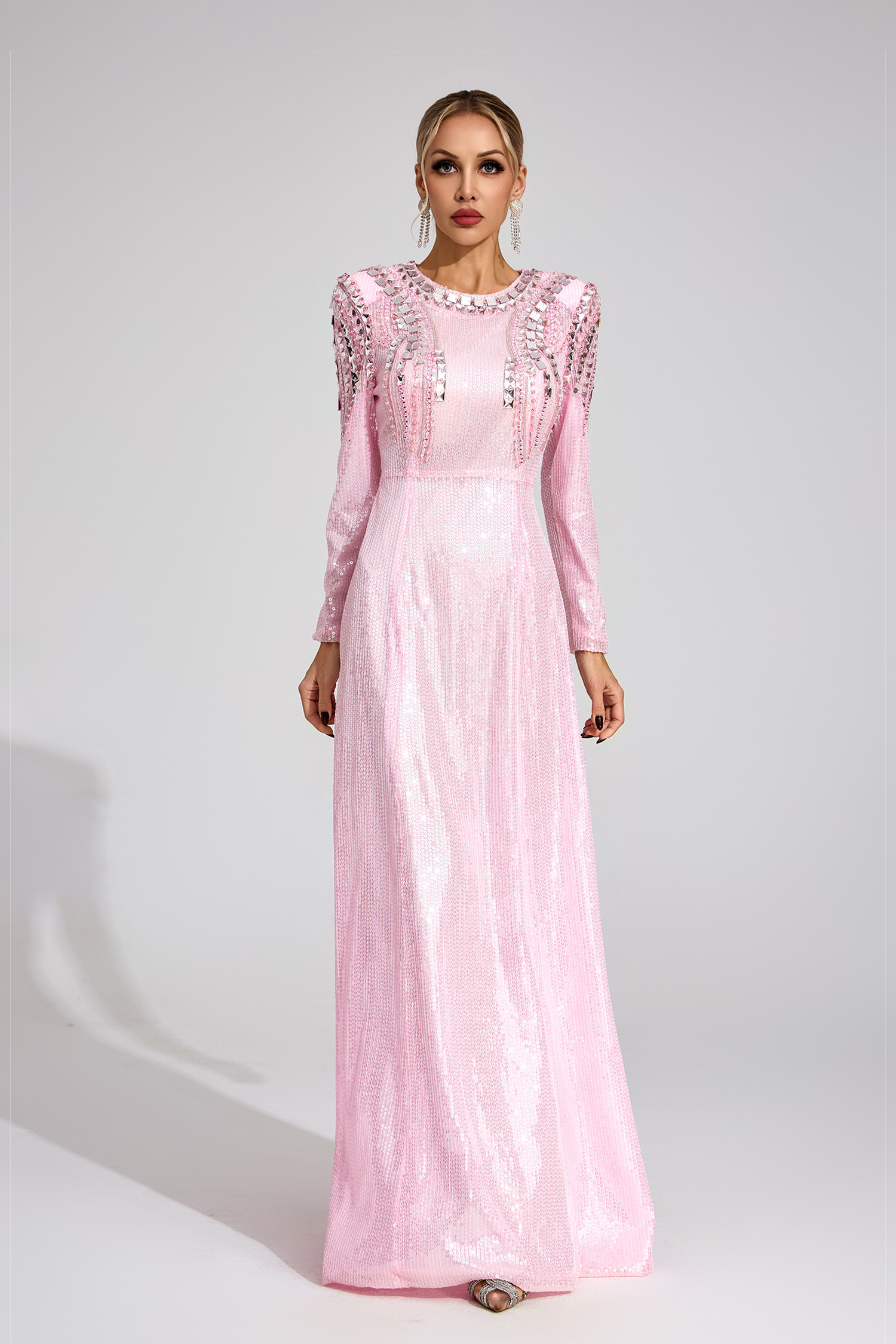 Fiora Pink Sequined Maxi Dress