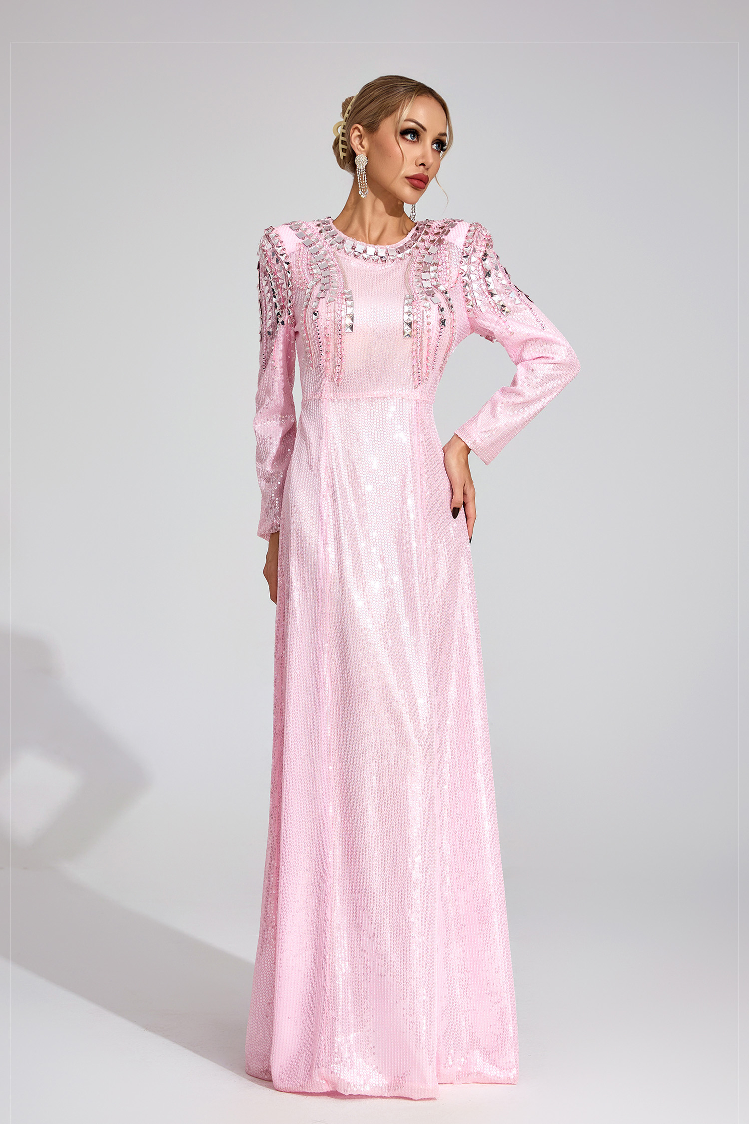 Fiora Pink Sequined Maxi Dress