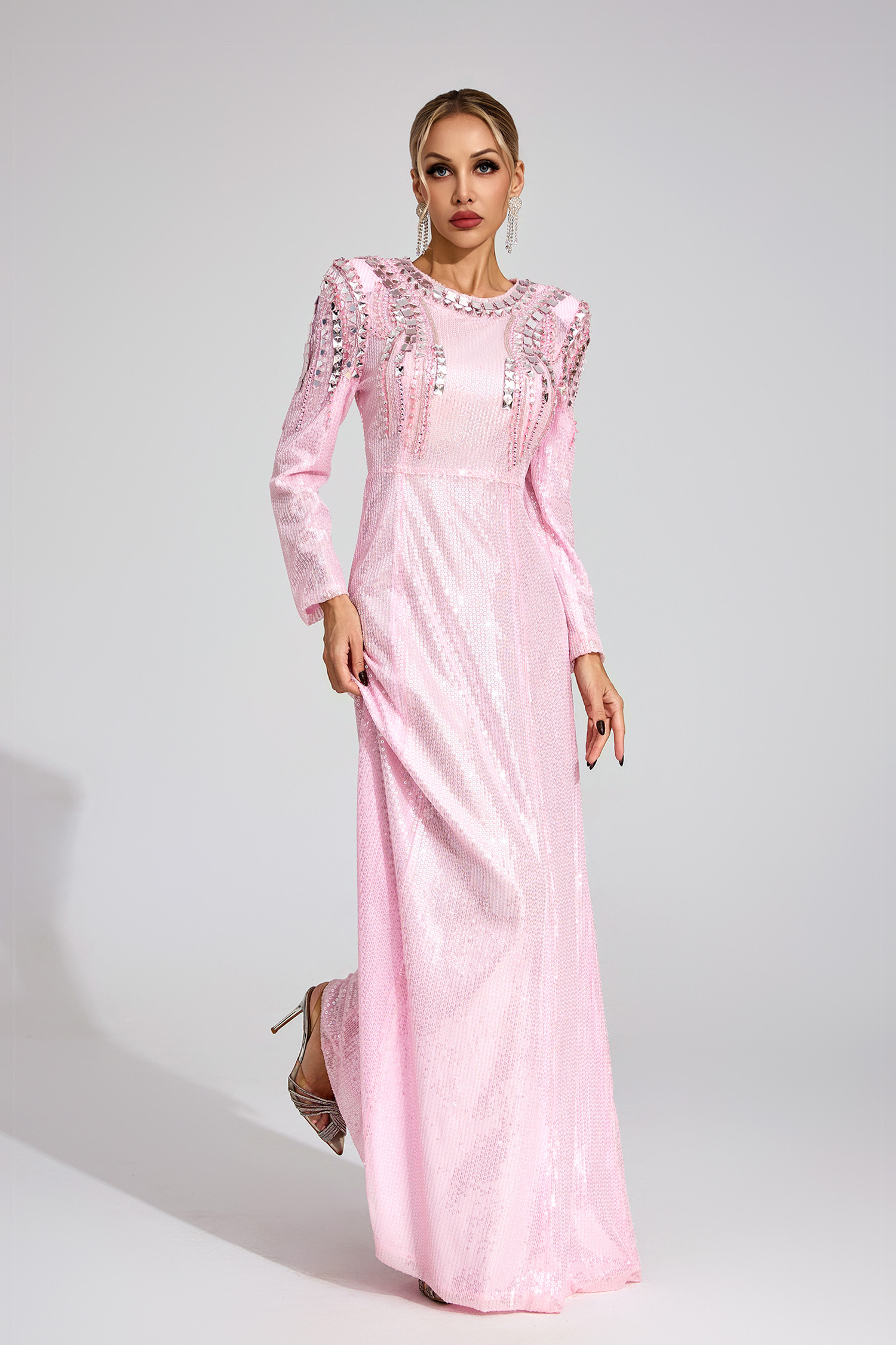 Fiora Pink Sequined Maxi Dress