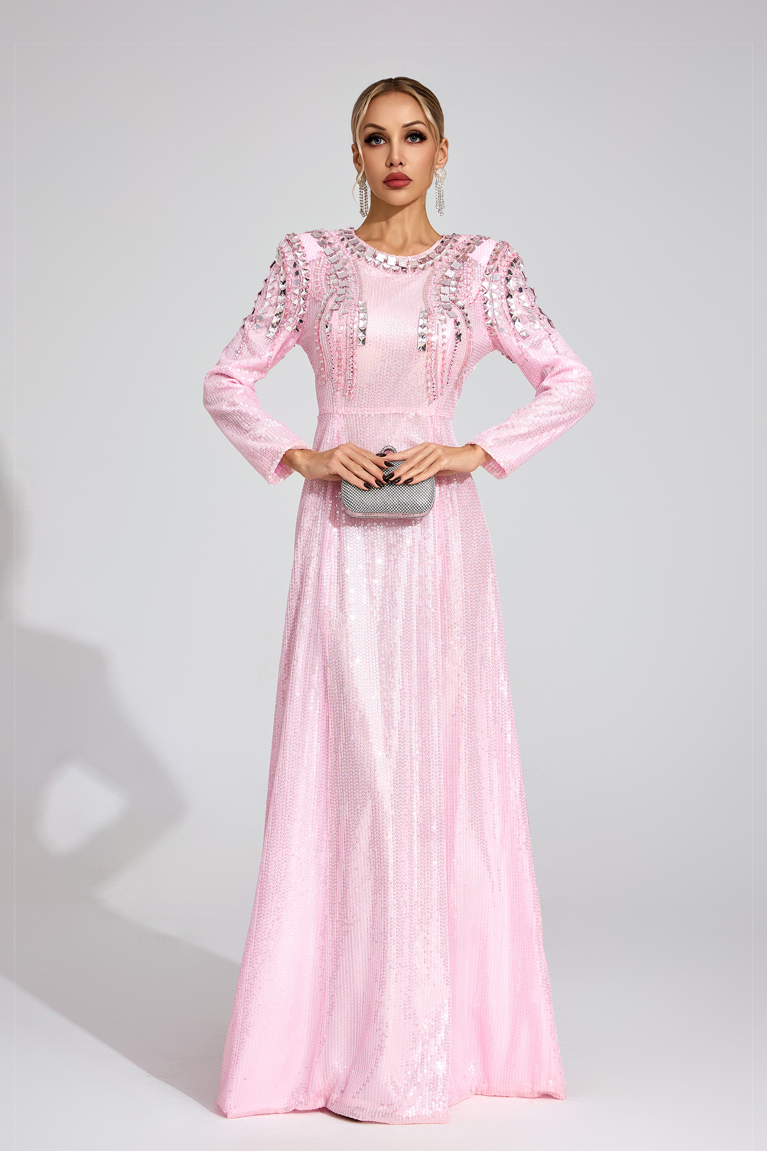 Fiora Pink Sequined Maxi Dress