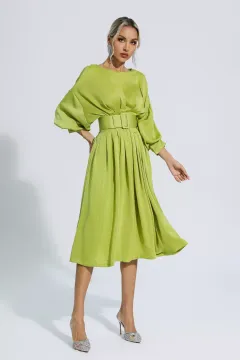 Flora Light Green Satin Midi Dress