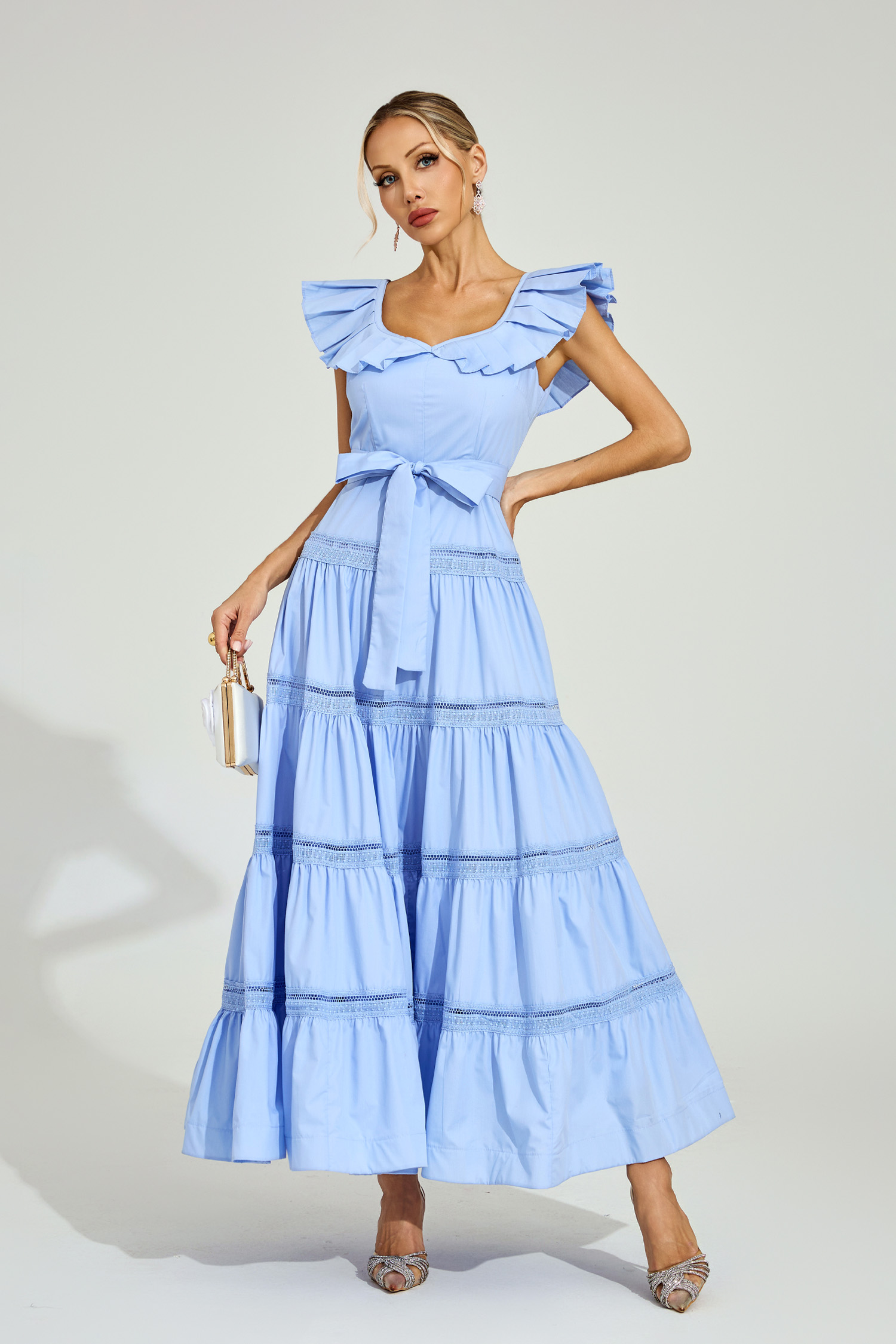 Florence Blue Ruffled Neckline Maxi Dress