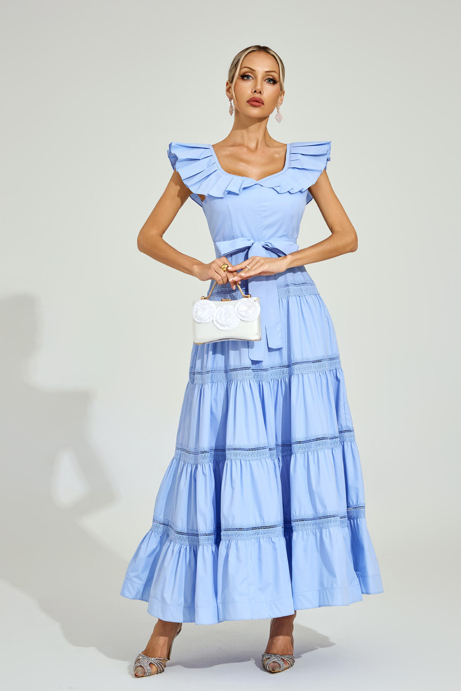 Florence Blue Ruffled Neckline Maxi Dress