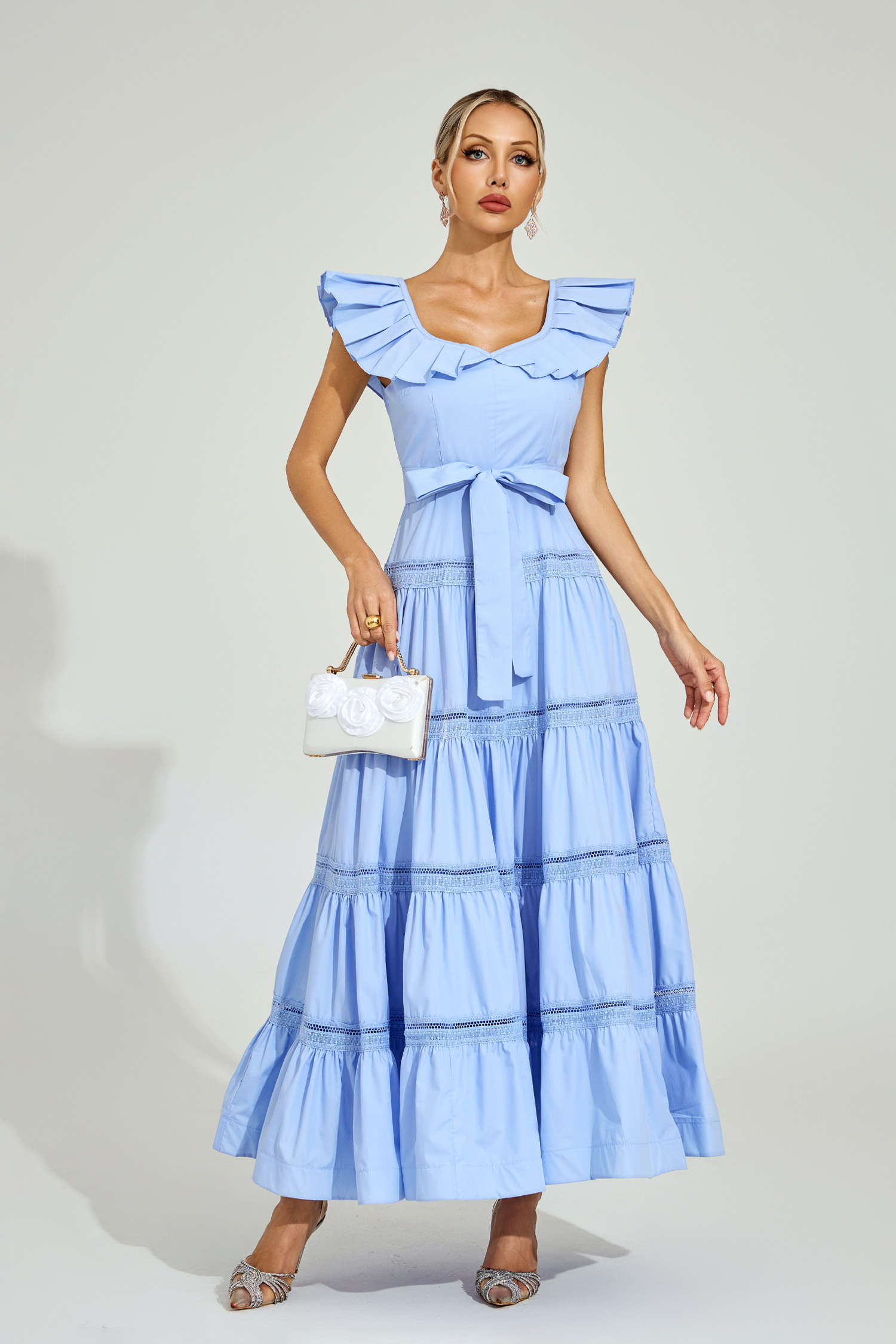 Florence Blue Ruffled Neckline Maxi Dress