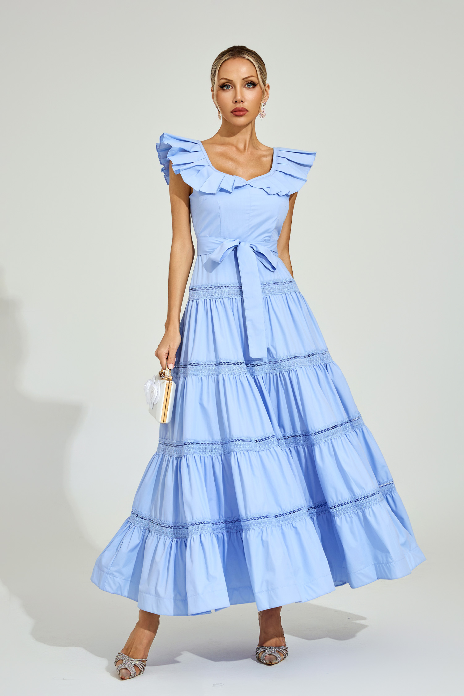 Florence Blue Ruffled Neckline Maxi Dress
