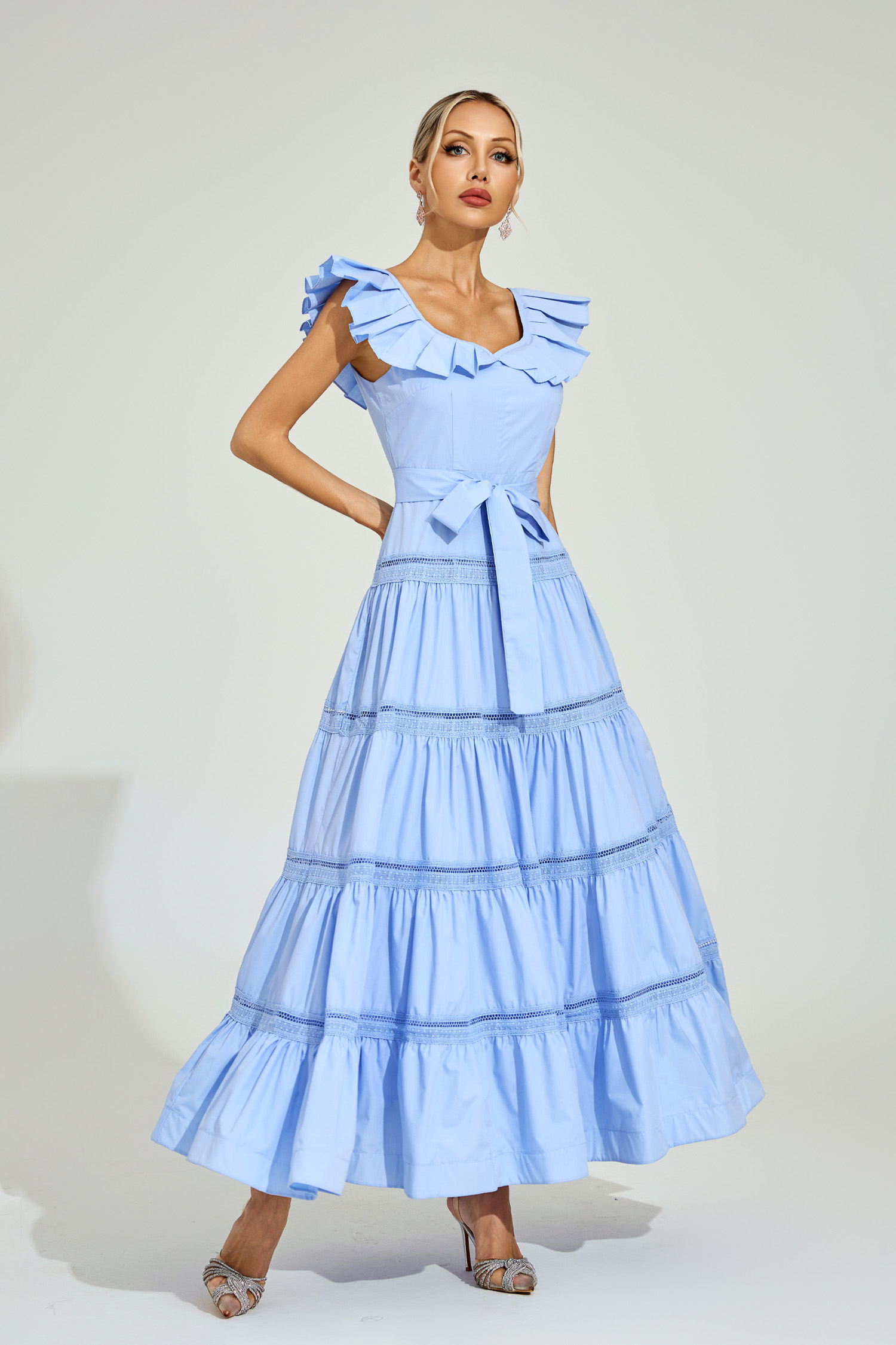 Florence Blue Ruffled Neckline Maxi Dress