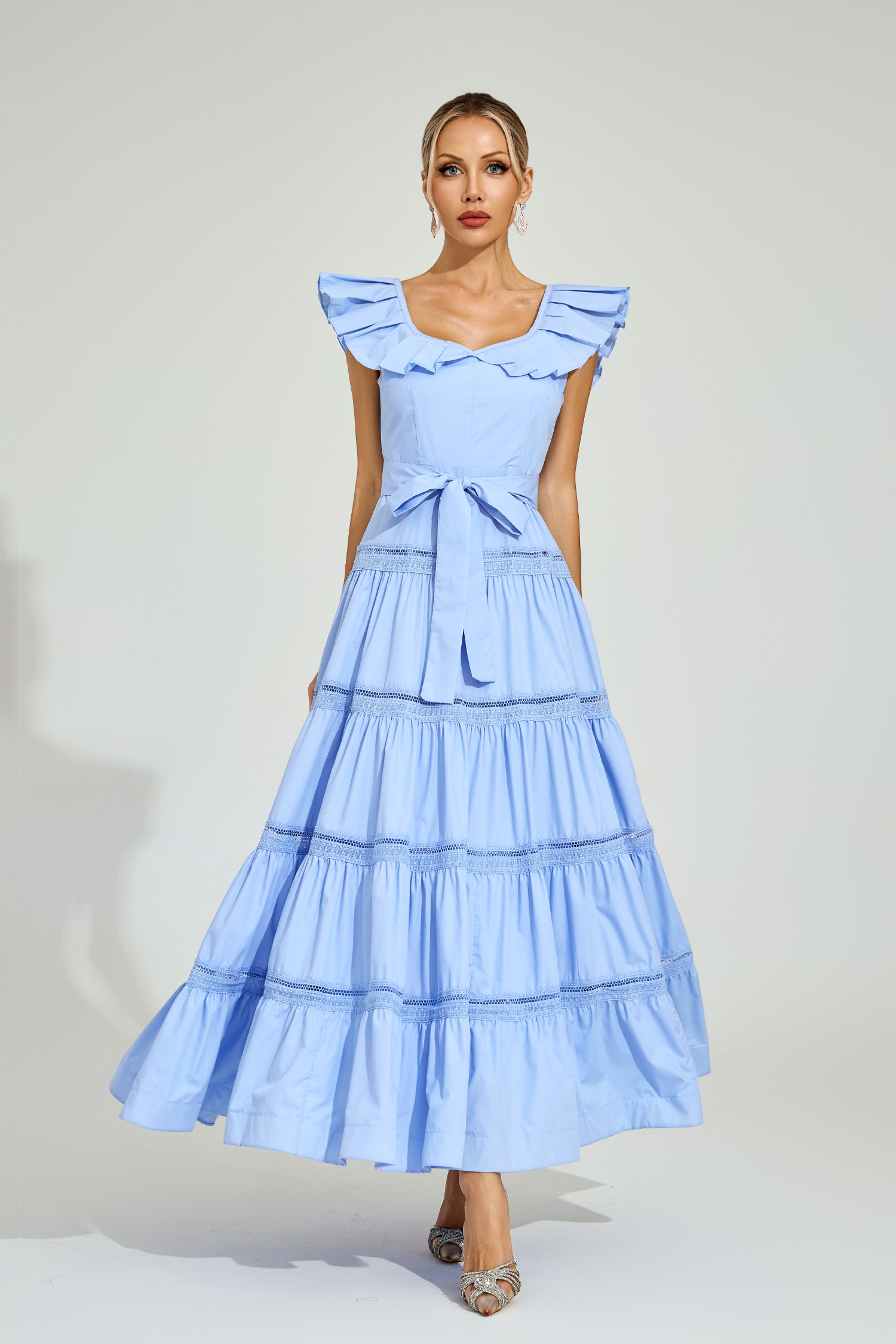 Florence Blue Ruffled Neckline Maxi Dress