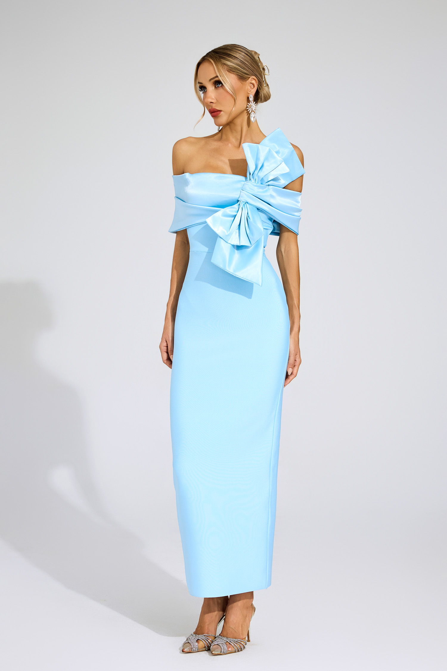 Foster Blue Bow Tie Bandage Dress