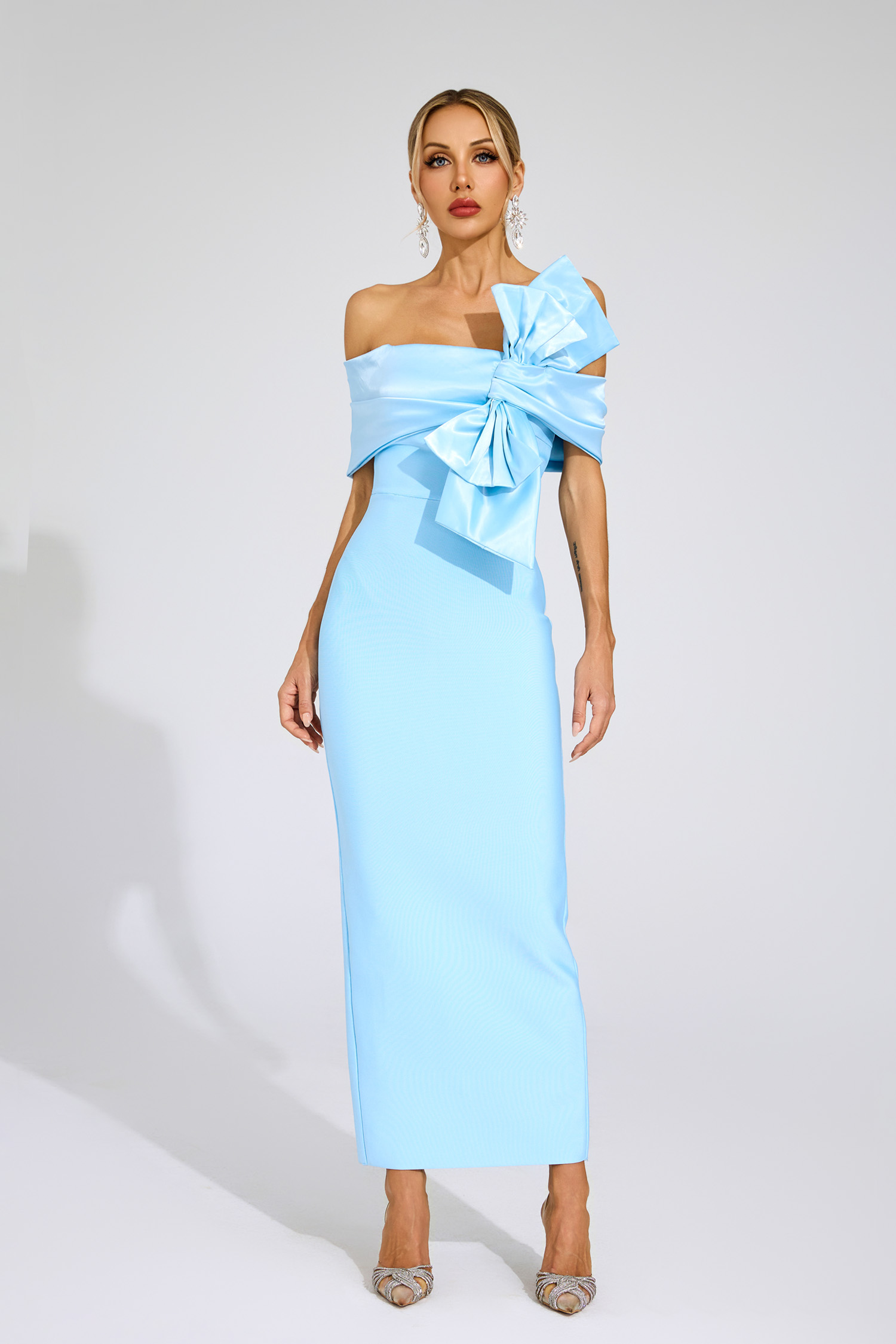 Foster Blue Bow Tie Bandage Dress