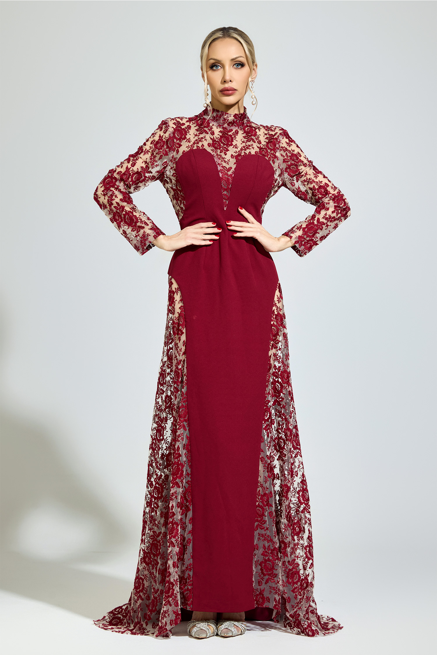 Foucault Red Embroidered Formal Dress