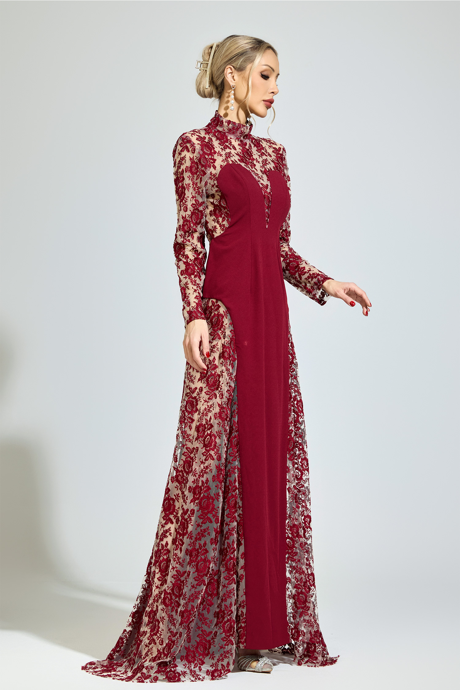 Foucault Red Embroidered Formal Dress