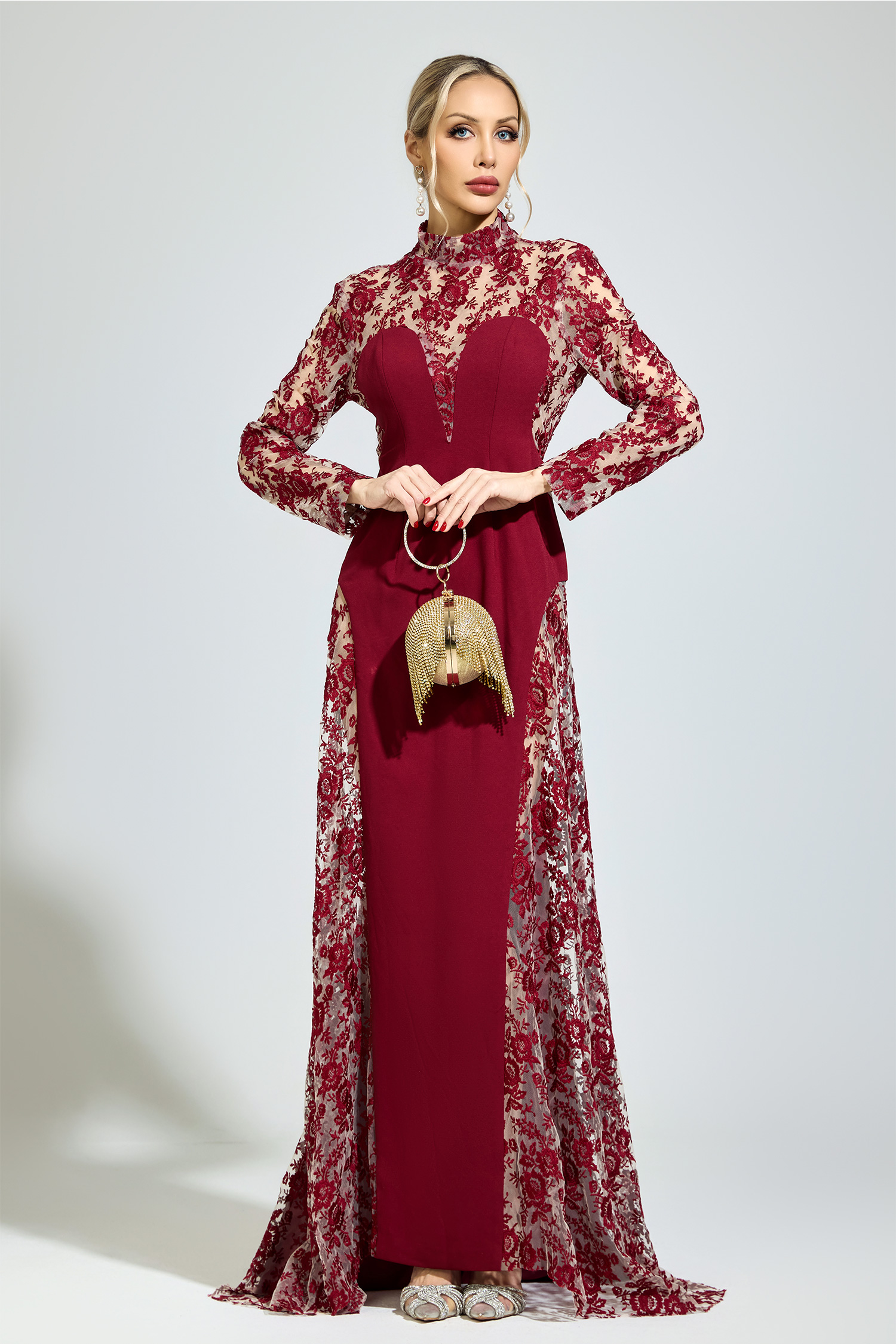 Foucault Red Embroidered Formal Dress