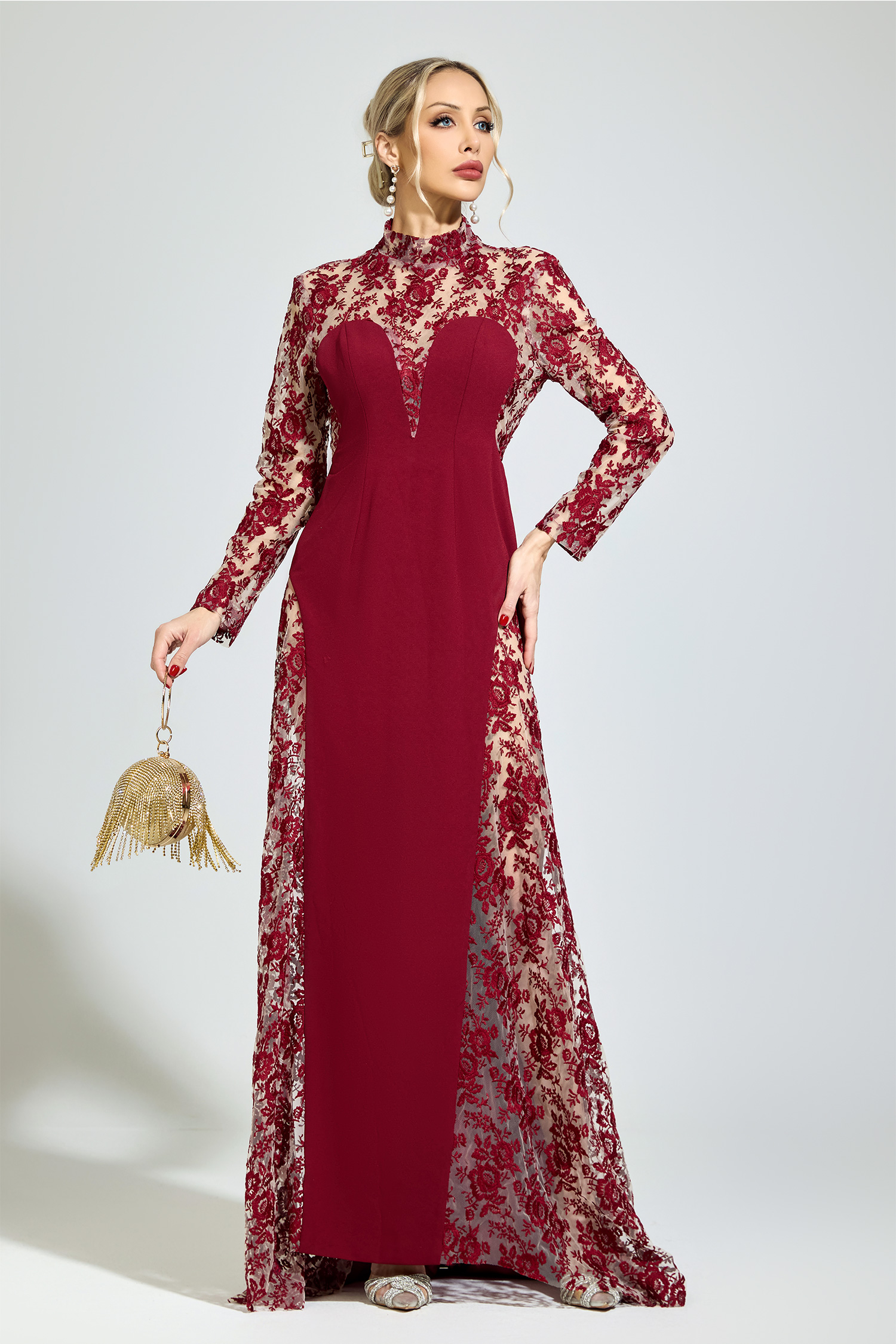 Foucault Red Embroidered Formal Dress