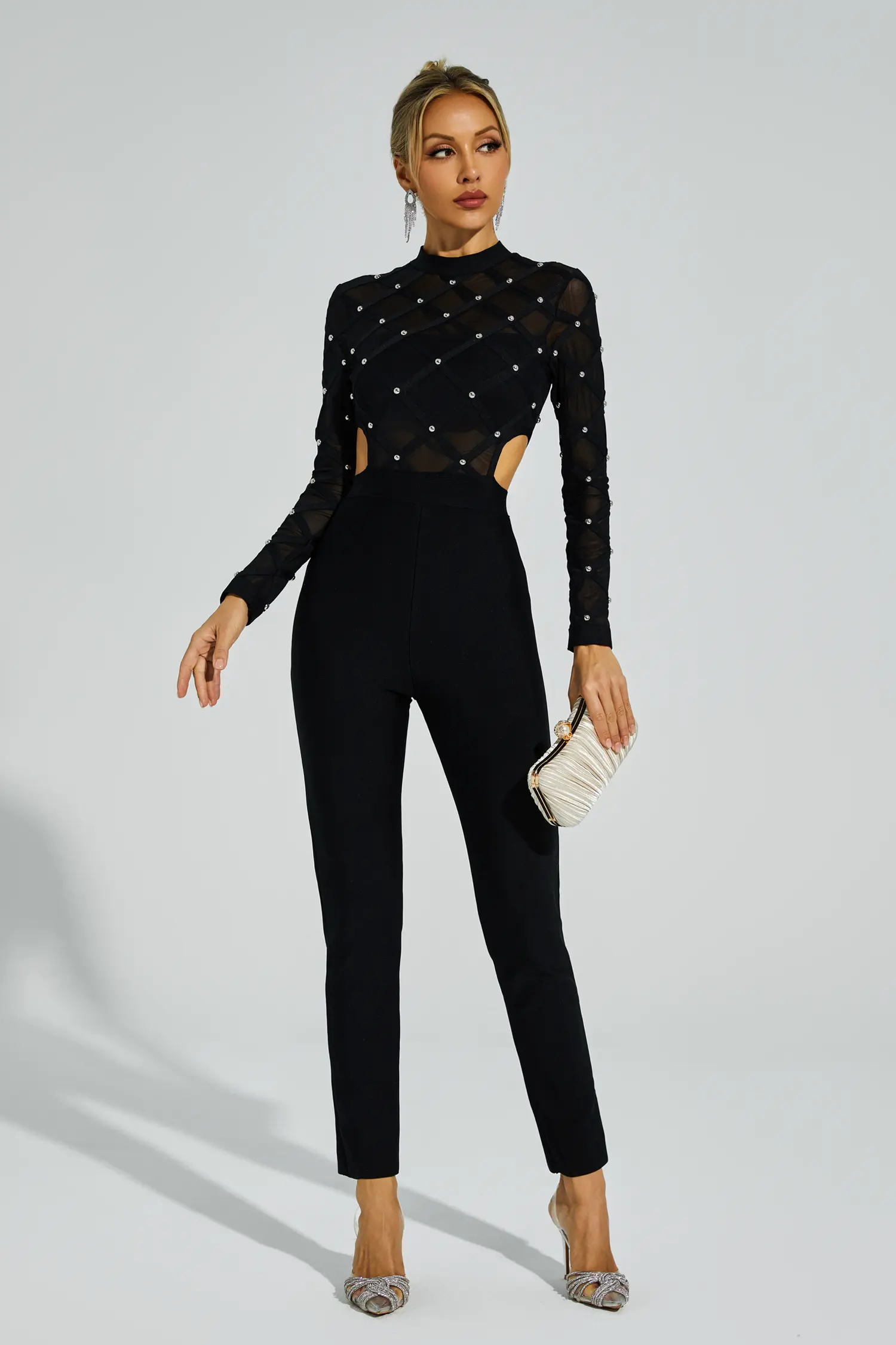 Carr Black Beaded Cut Out Jumpsuit-CATCHALL
