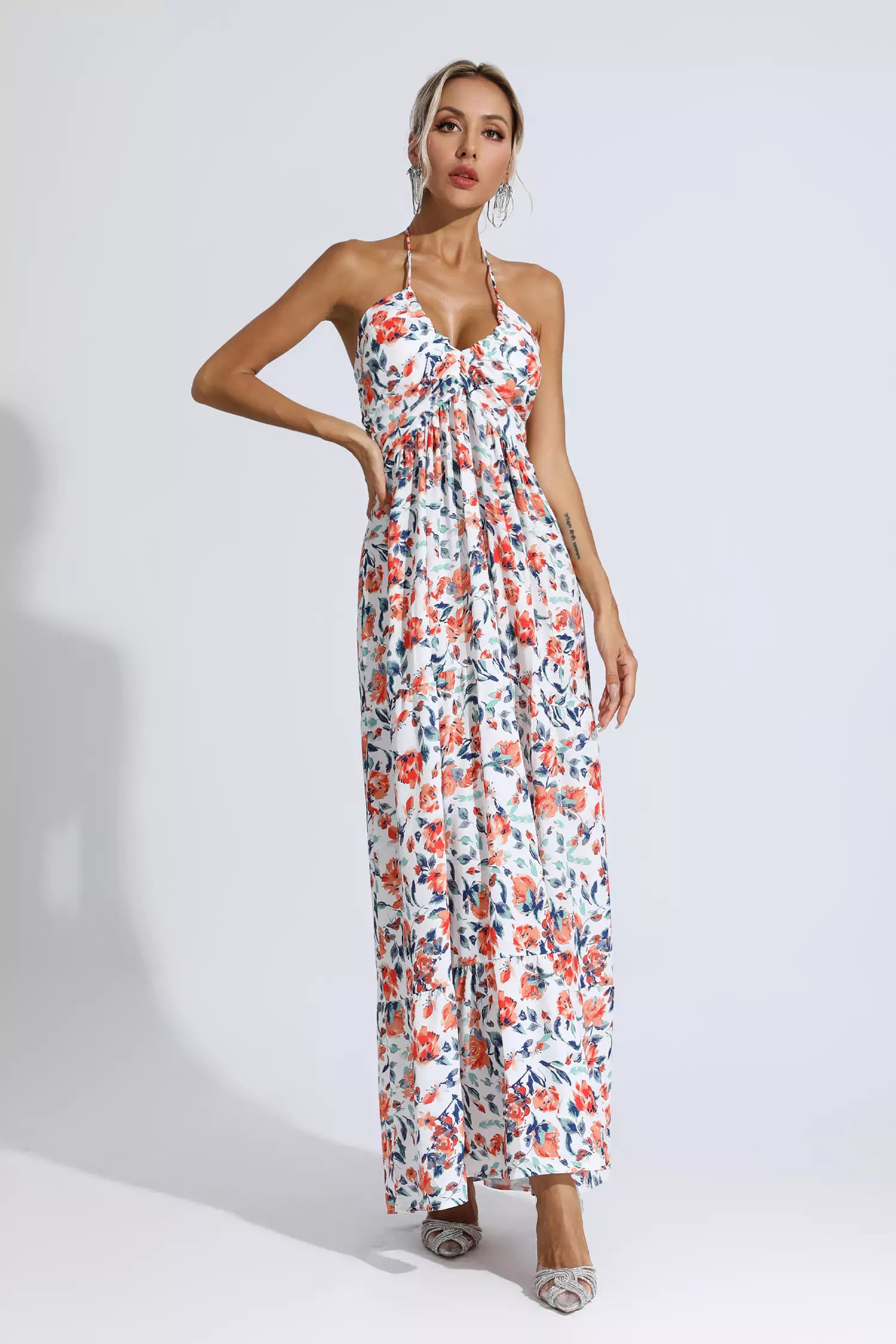 Frances Orange Floral Printed Maxi Dress-CATCHALL