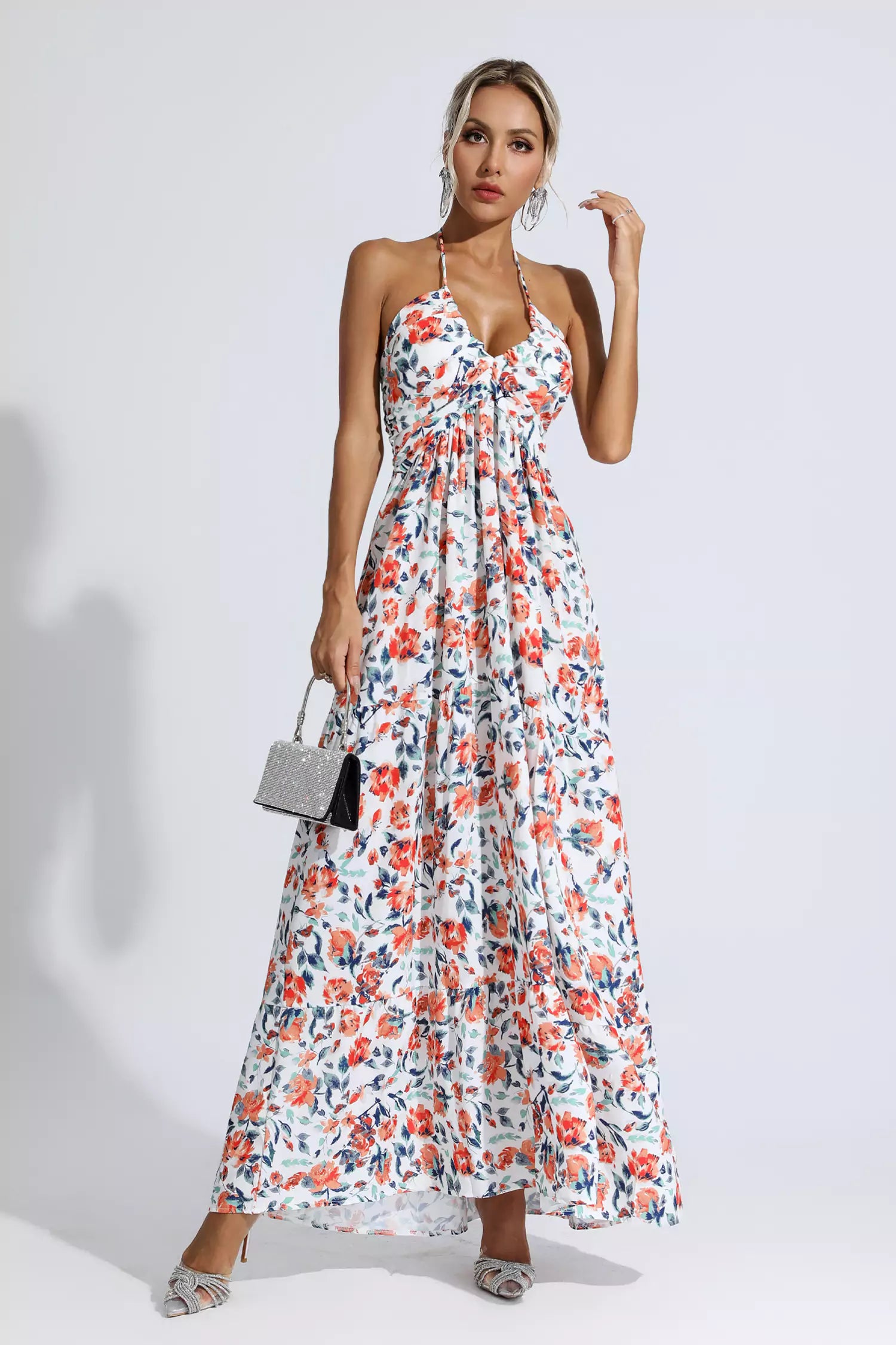 Frances Orange Floral Printed Maxi Dress-CATCHALL