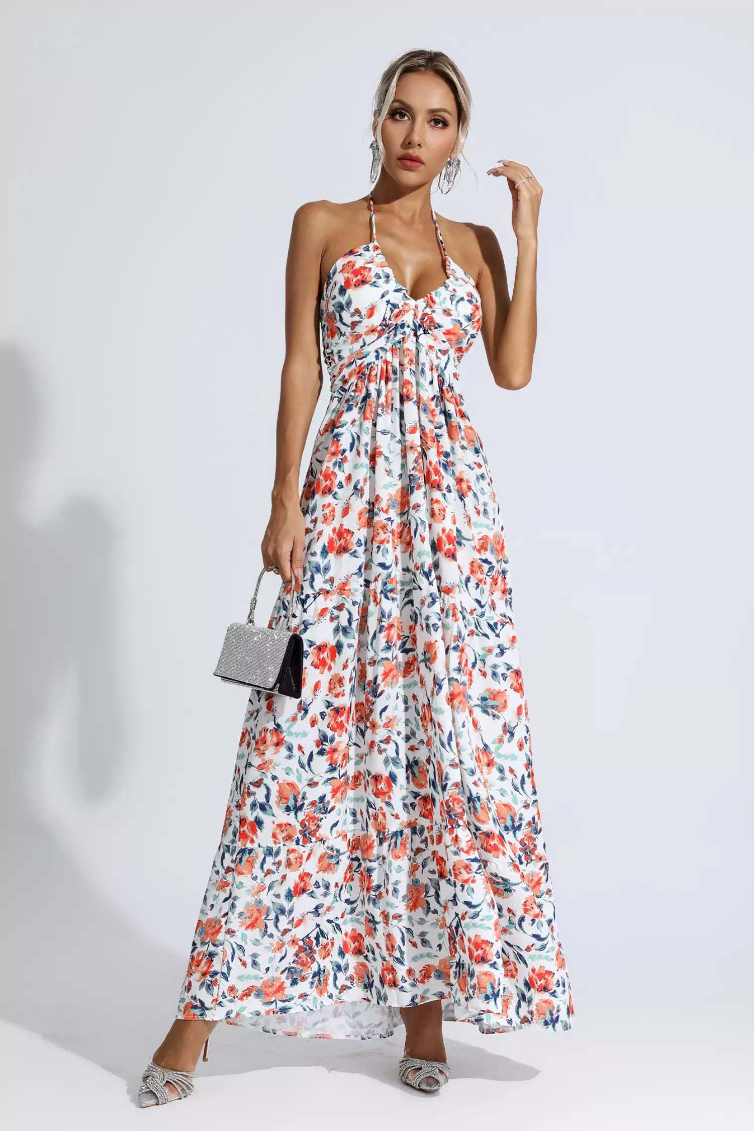 Frances Orange Floral Printed Maxi Dress