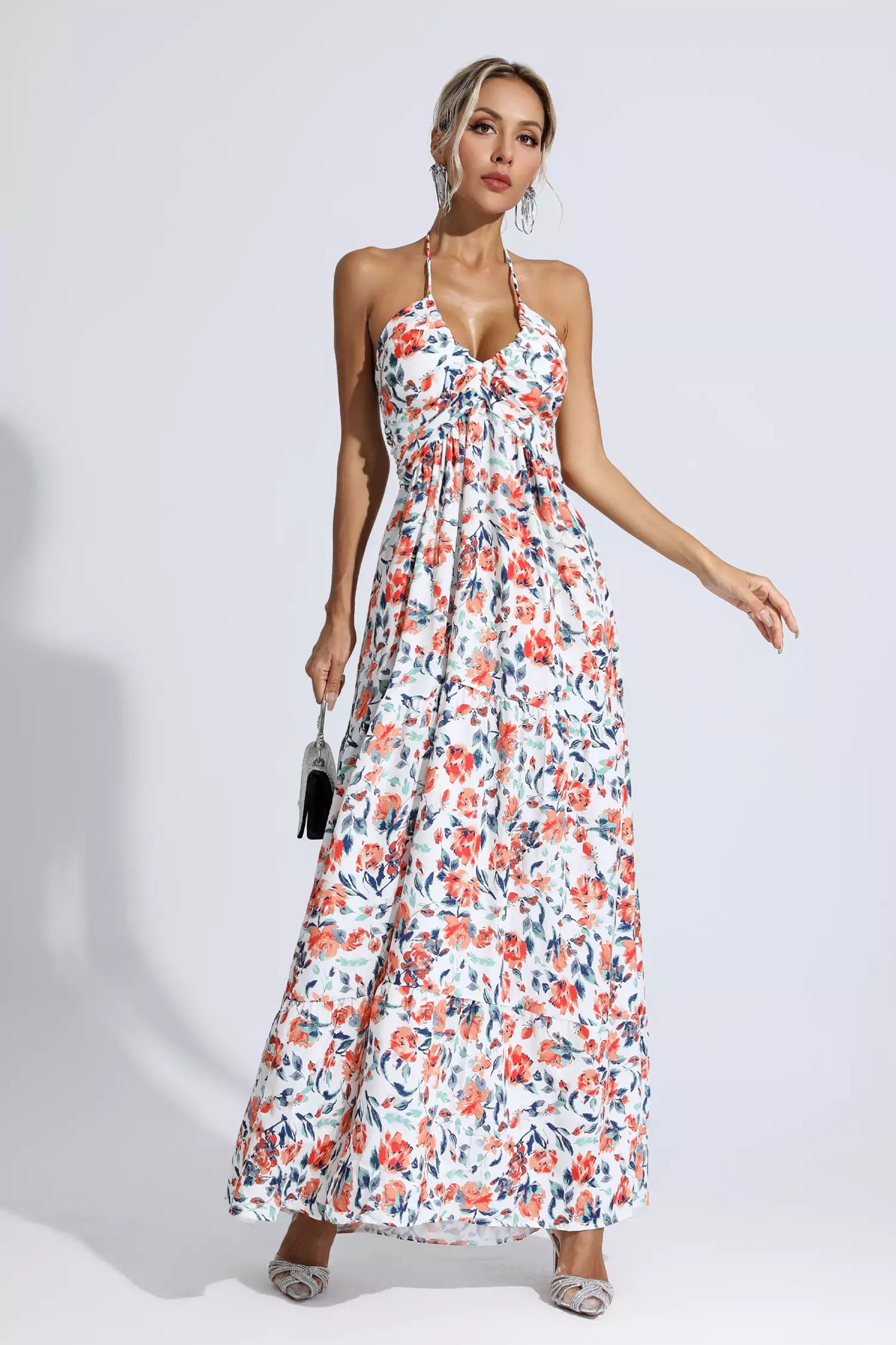 Frances Orange Floral Printed Maxi Dress-CATCHALL