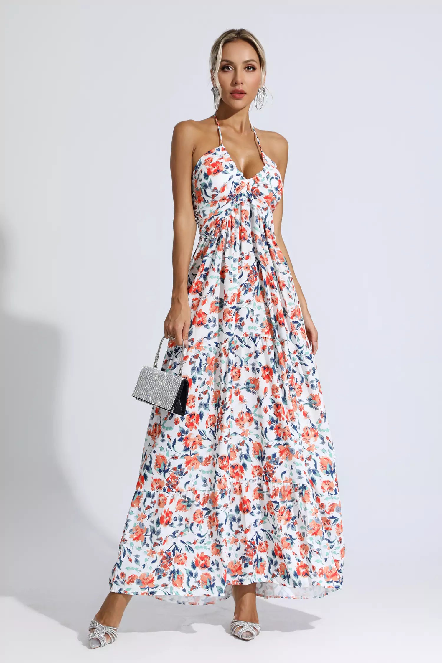 Frances Orange Floral Printed Maxi Dress-CATCHALL