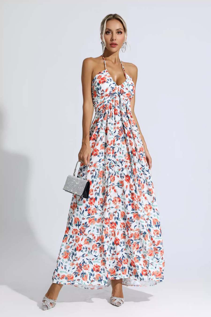 Frances Orange Floral Printed Maxi Dress