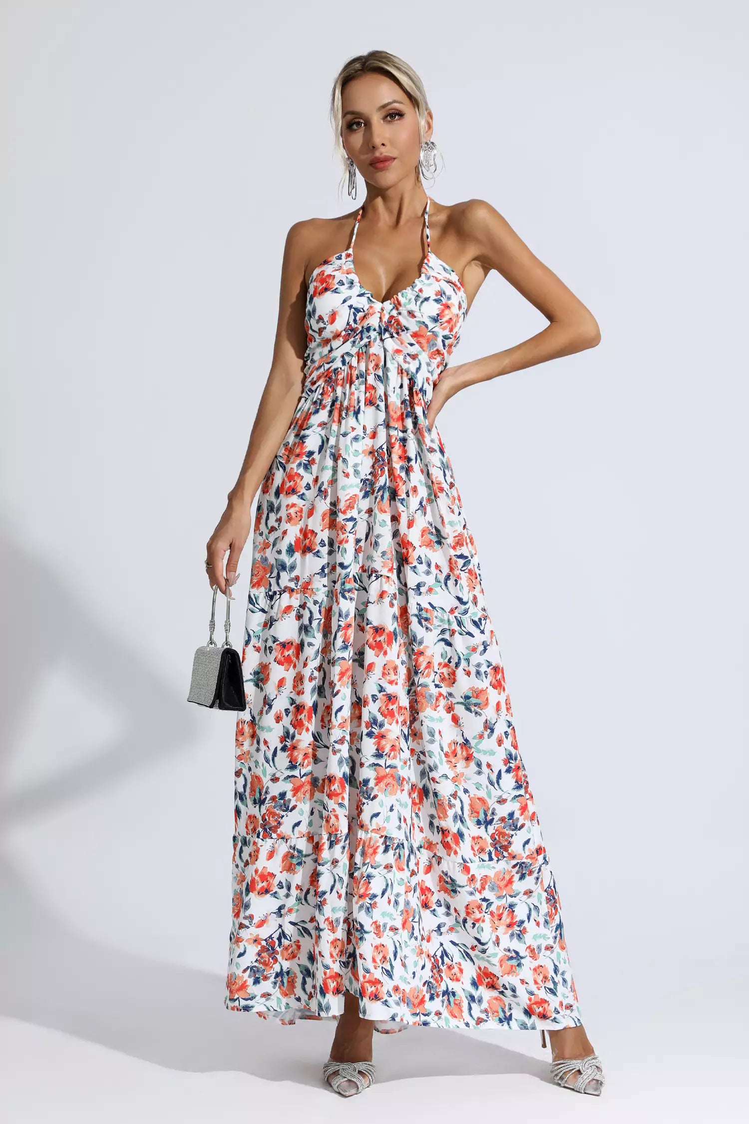 Frances Orange Floral Printed Maxi Dress-CATCHALL