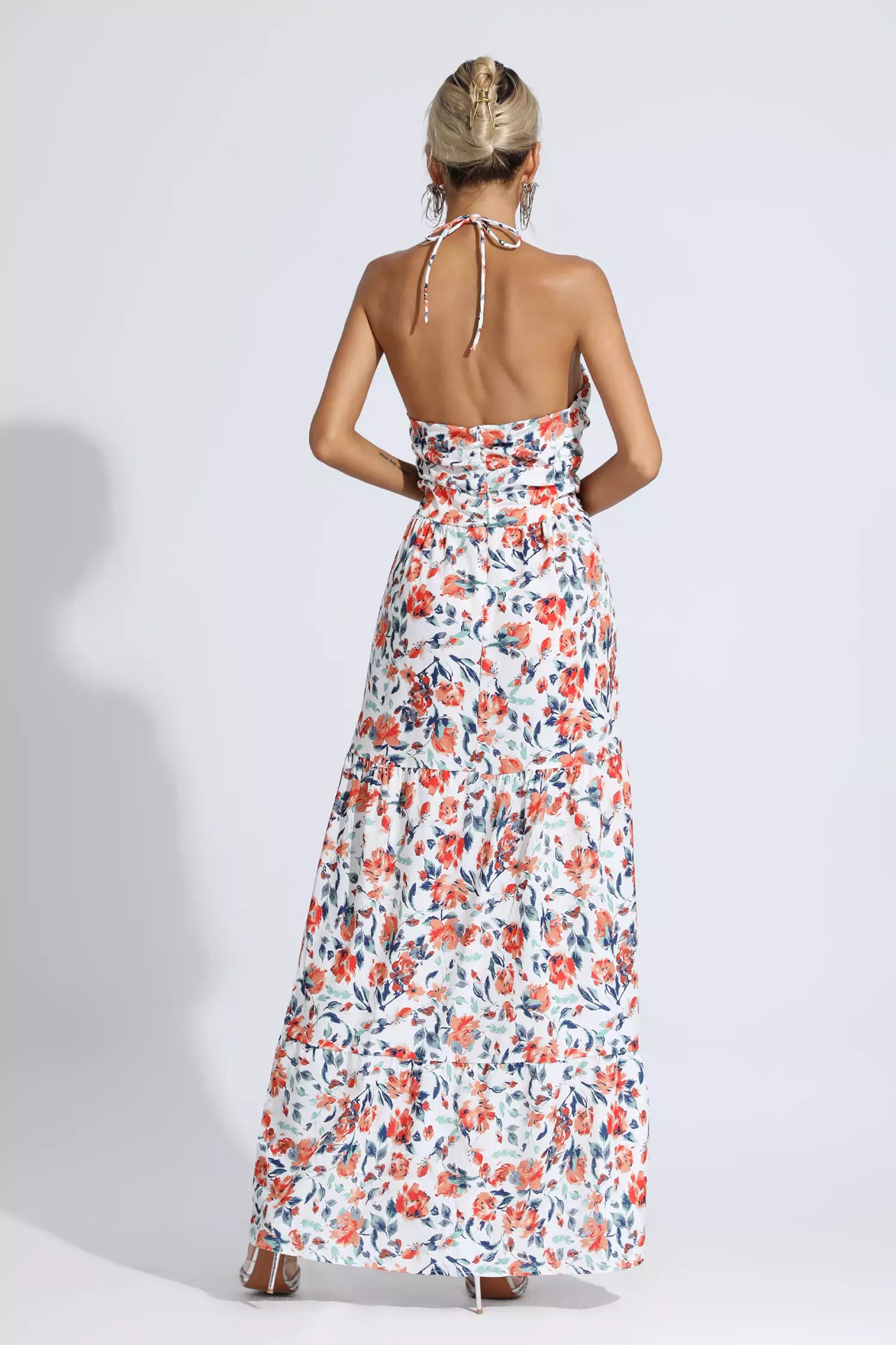 Frances Orange Floral Printed Maxi Dress-CATCHALL