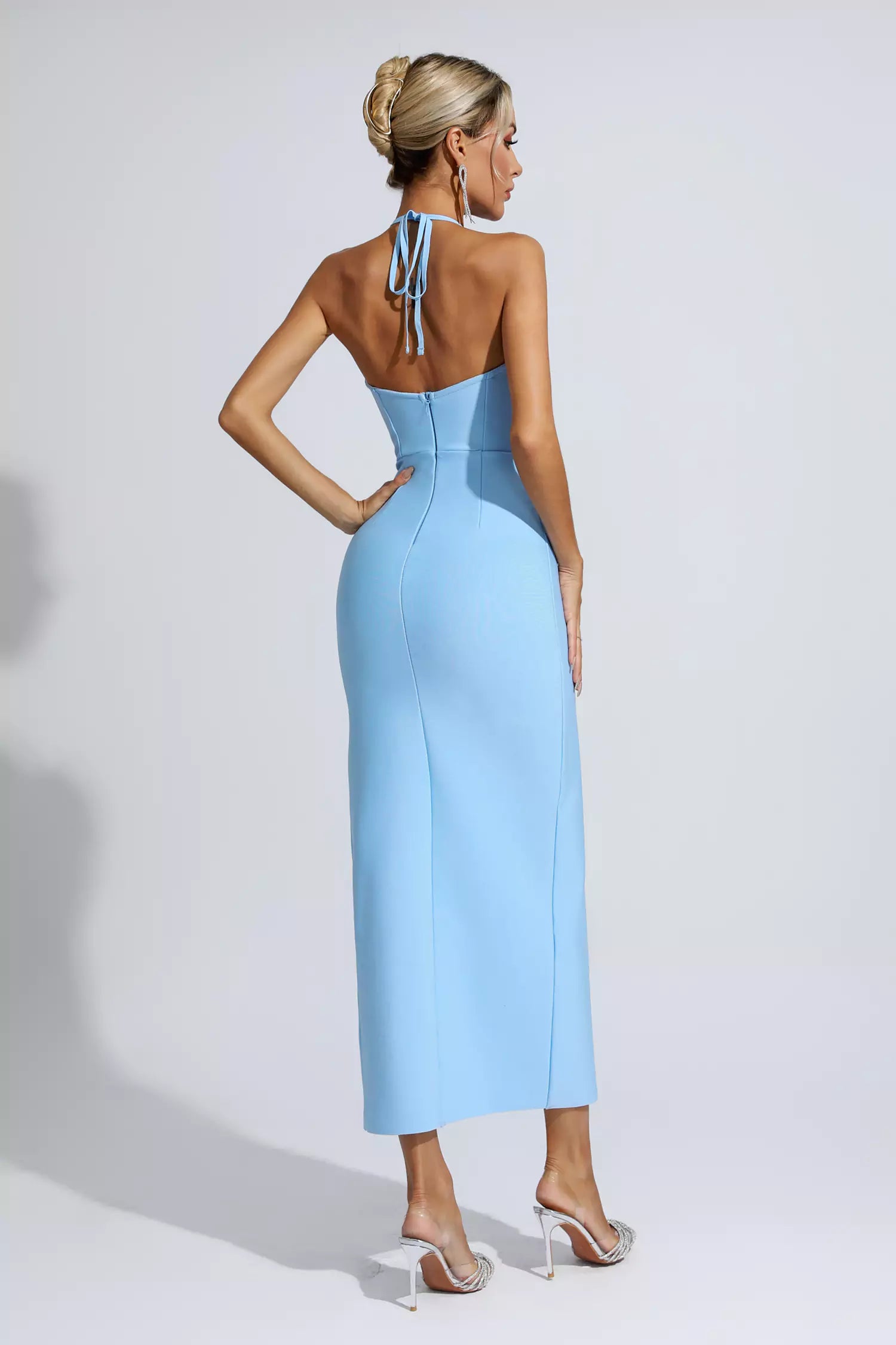 Francesca Blue Floral Ruched Maxi Dress-CATCHALL