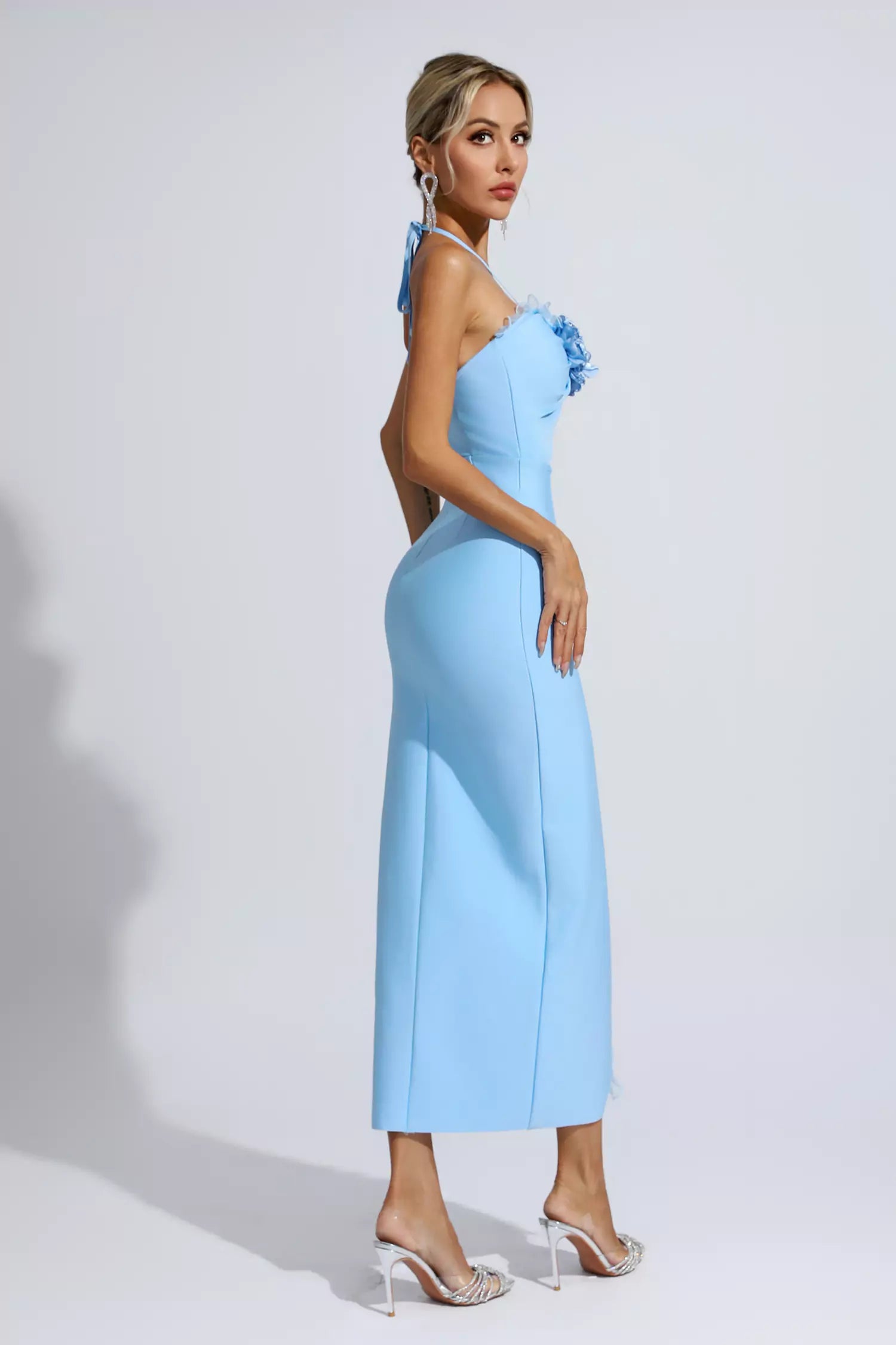 Francesca Blue Floral Ruched Maxi Dress-CATCHALL