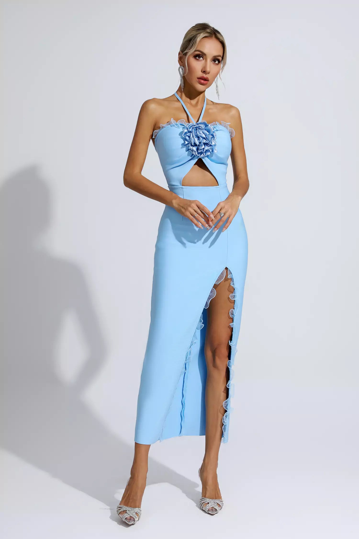 Francesca Blue Floral Ruched Maxi Dress-CATCHALL