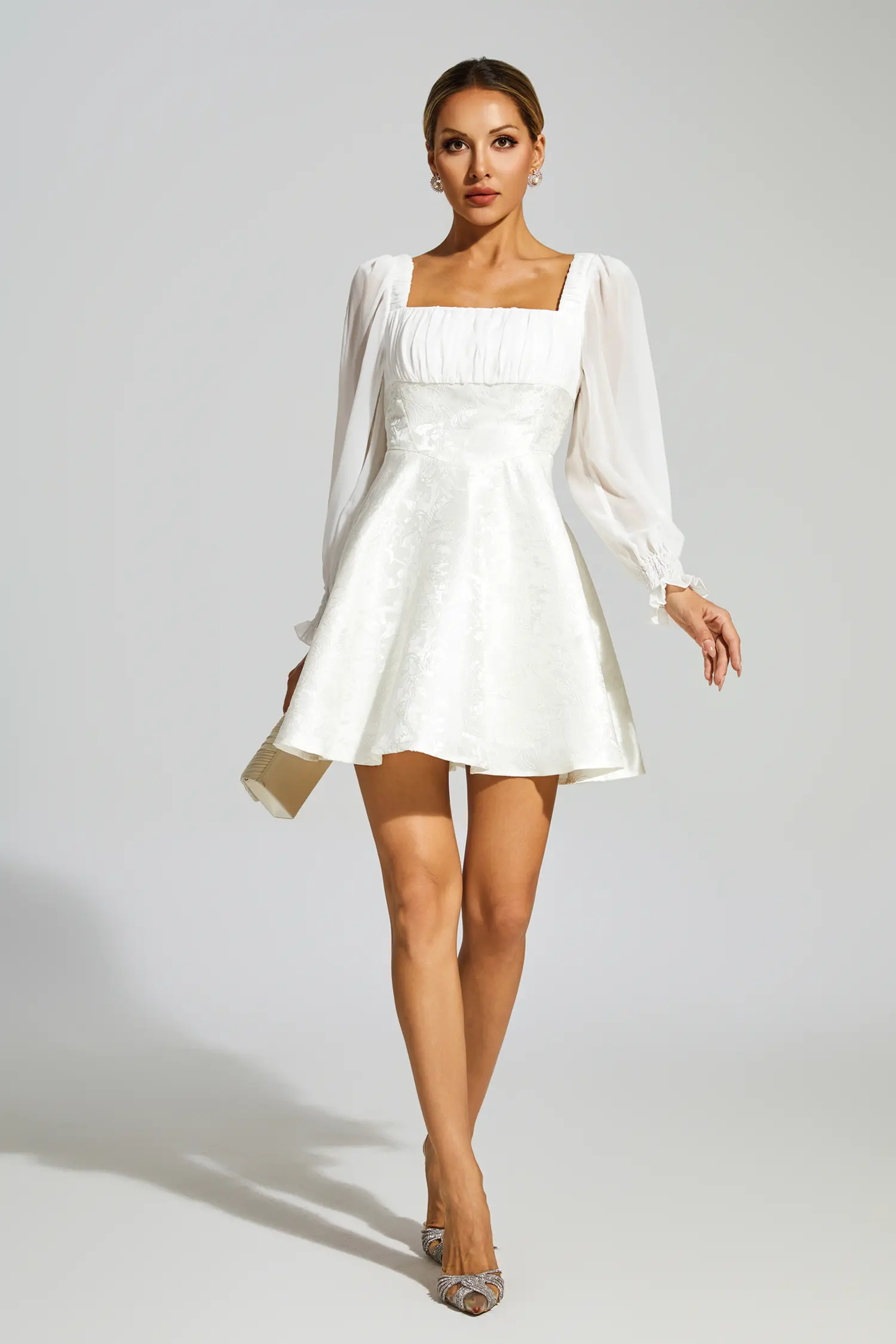 Francis White Lantern Sleeves Mini Dress-CATCHALL
