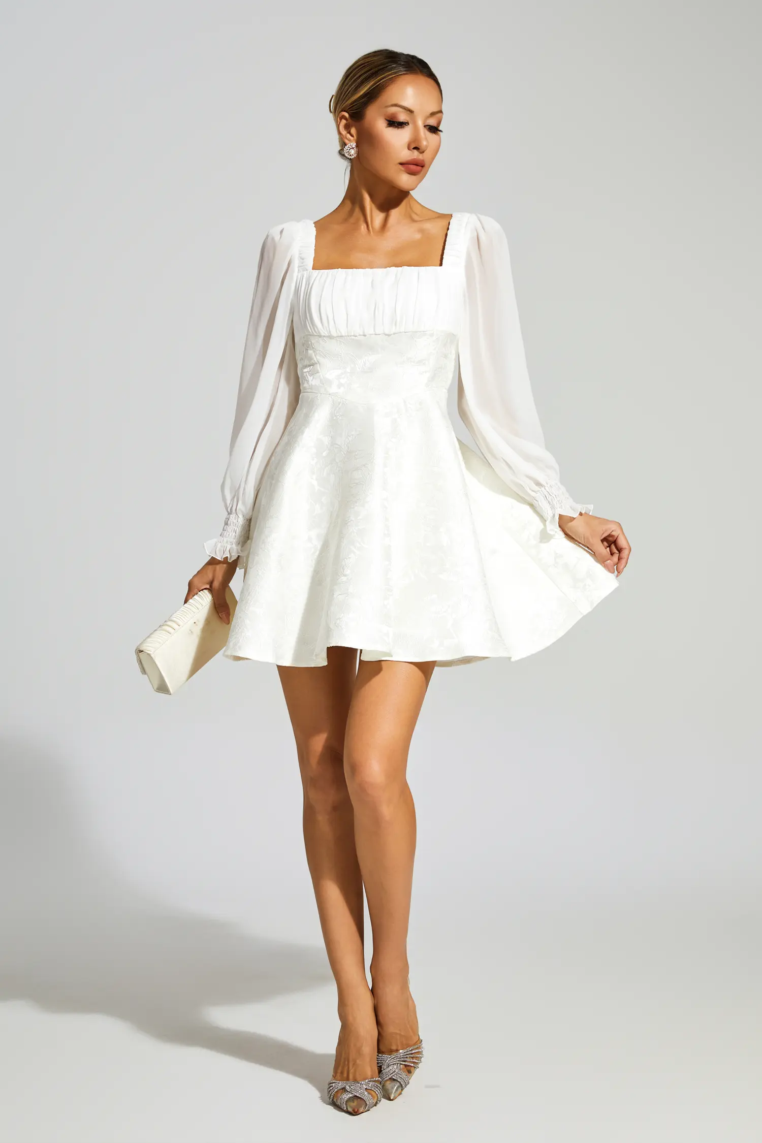 Francis White Lantern Sleeves Mini Dress-CATCHALL