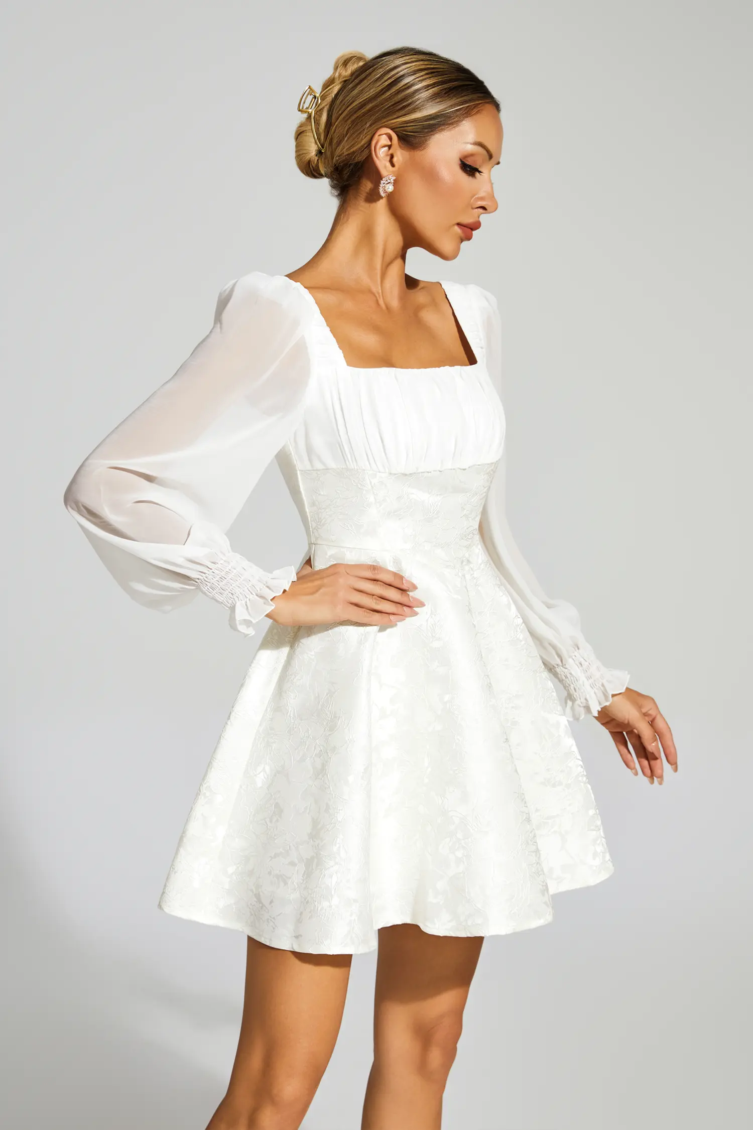 Francis White Lantern Sleeves Mini Dress-CATCHALL