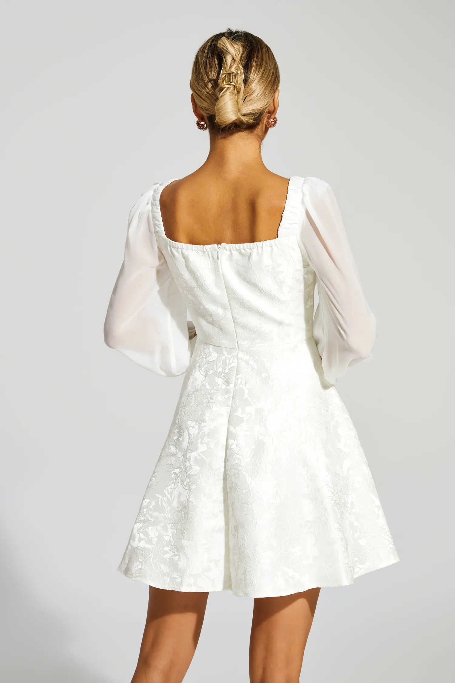 Francis White Lantern Sleeves Mini Dress-CATCHALL