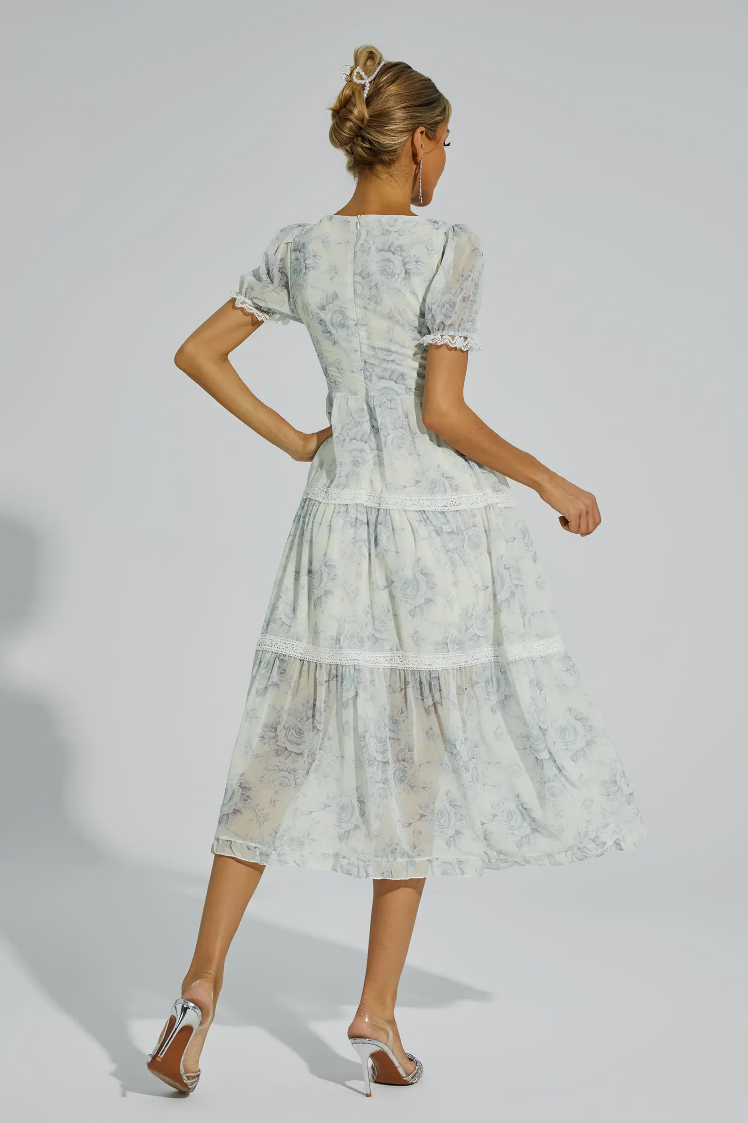 Frank White Flower Printed Midi Dress-CATCHALL