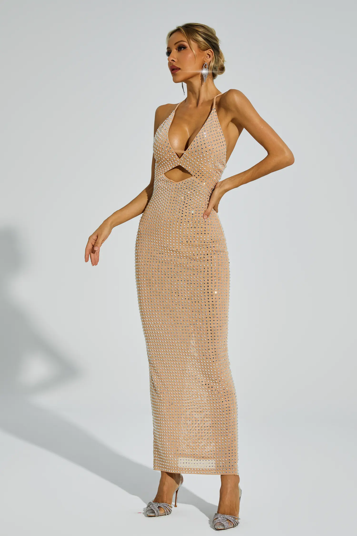Frederic Beige Cut Out Halter Dress-CATCHALL