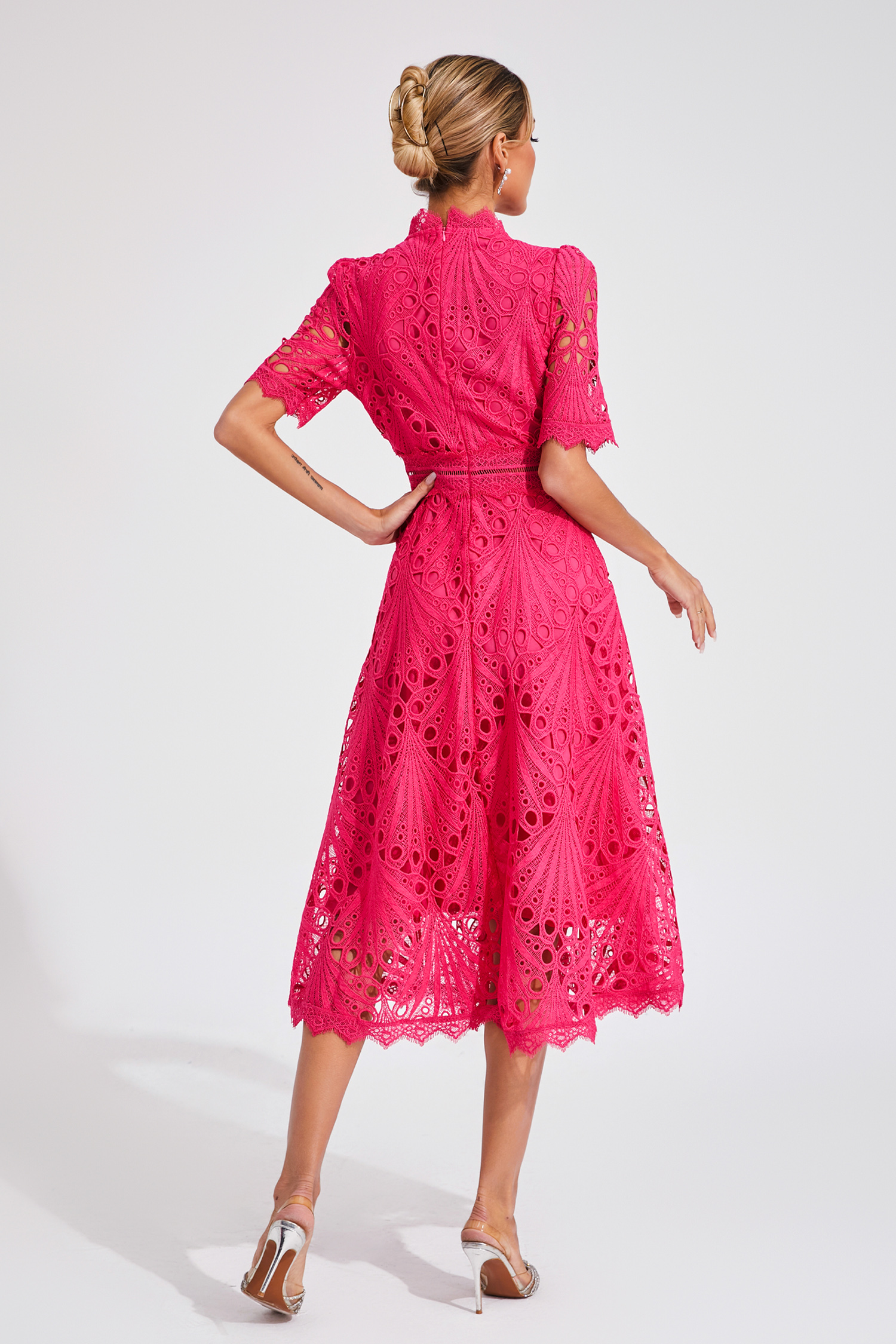 Freeman Rose Red Cut Out Midi Dress-CATCHALL