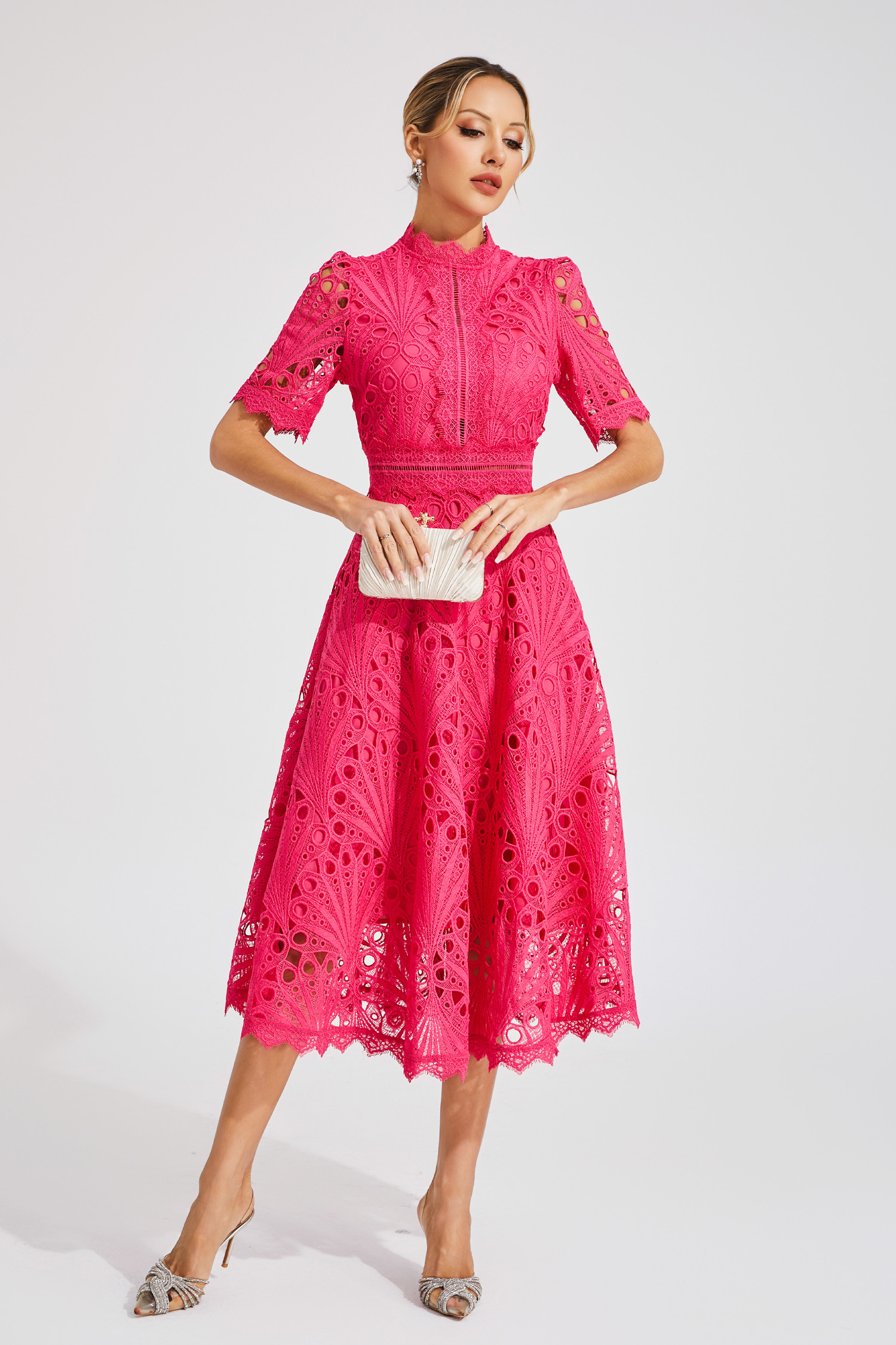 Freeman Rose Red Cut Out Midi Dress-CATCHALL