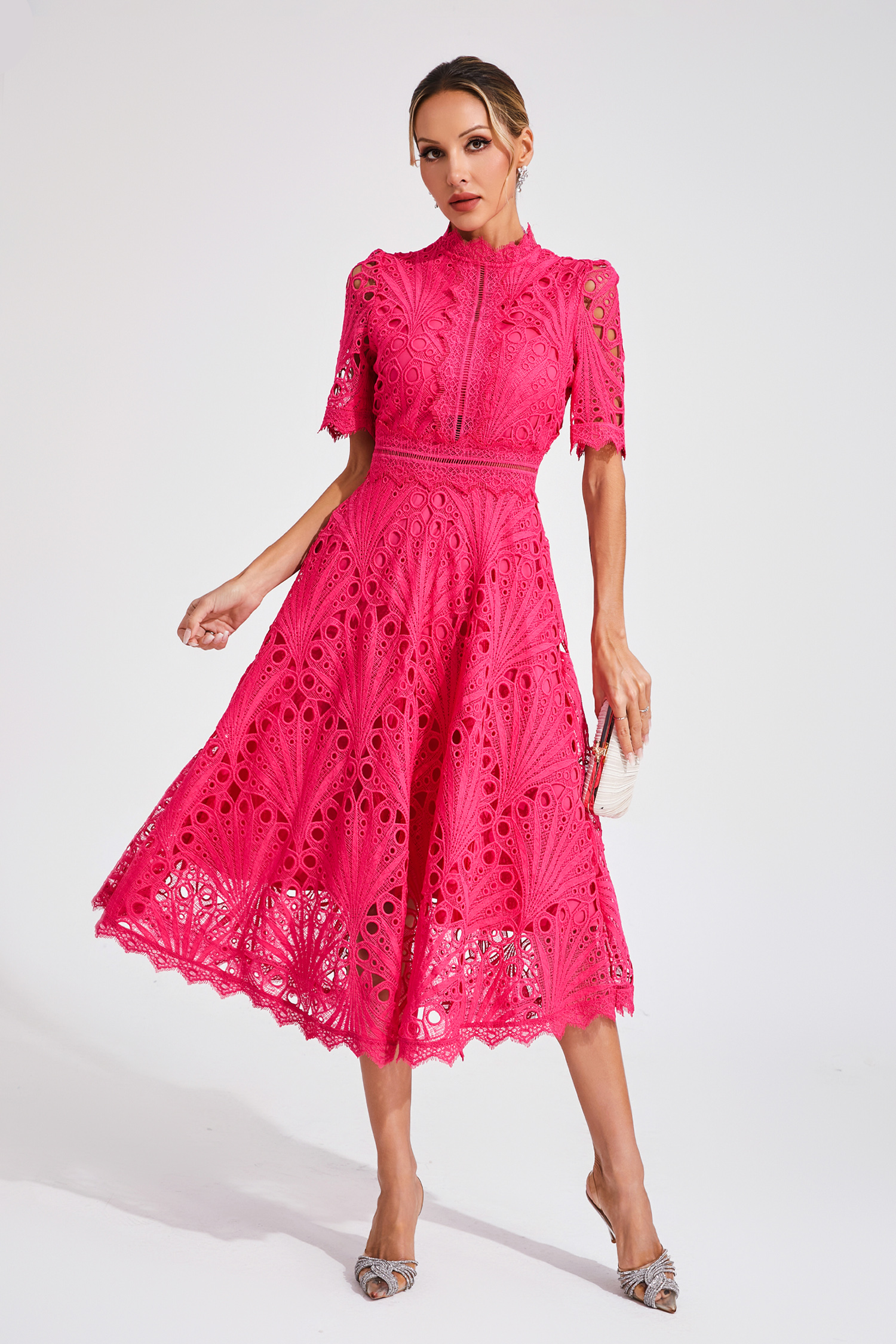 Freeman Rose Red Cut Out Midi Dress-CATCHALL
