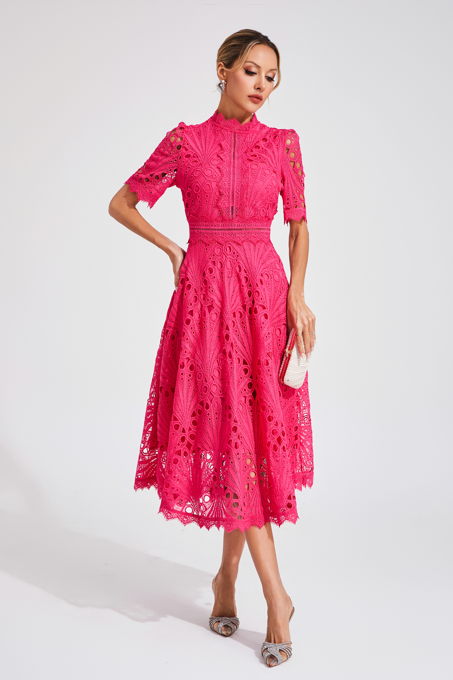 Freeman Rose Red Cut Out Midi Dress-CATCHALL