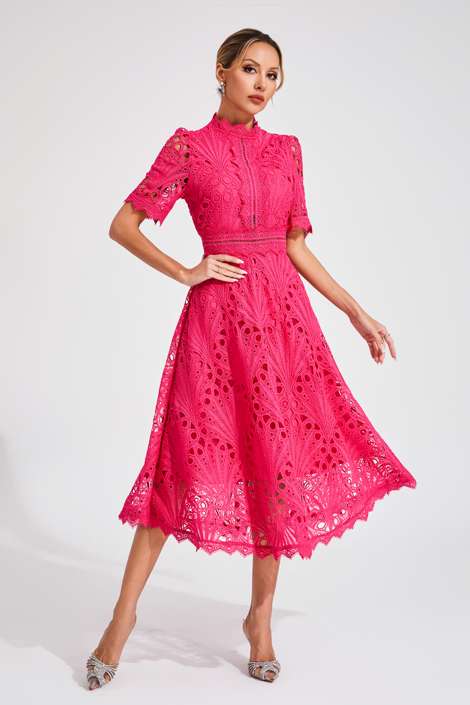Freeman Rose Red Cut Out Midi Dress-CATCHALL