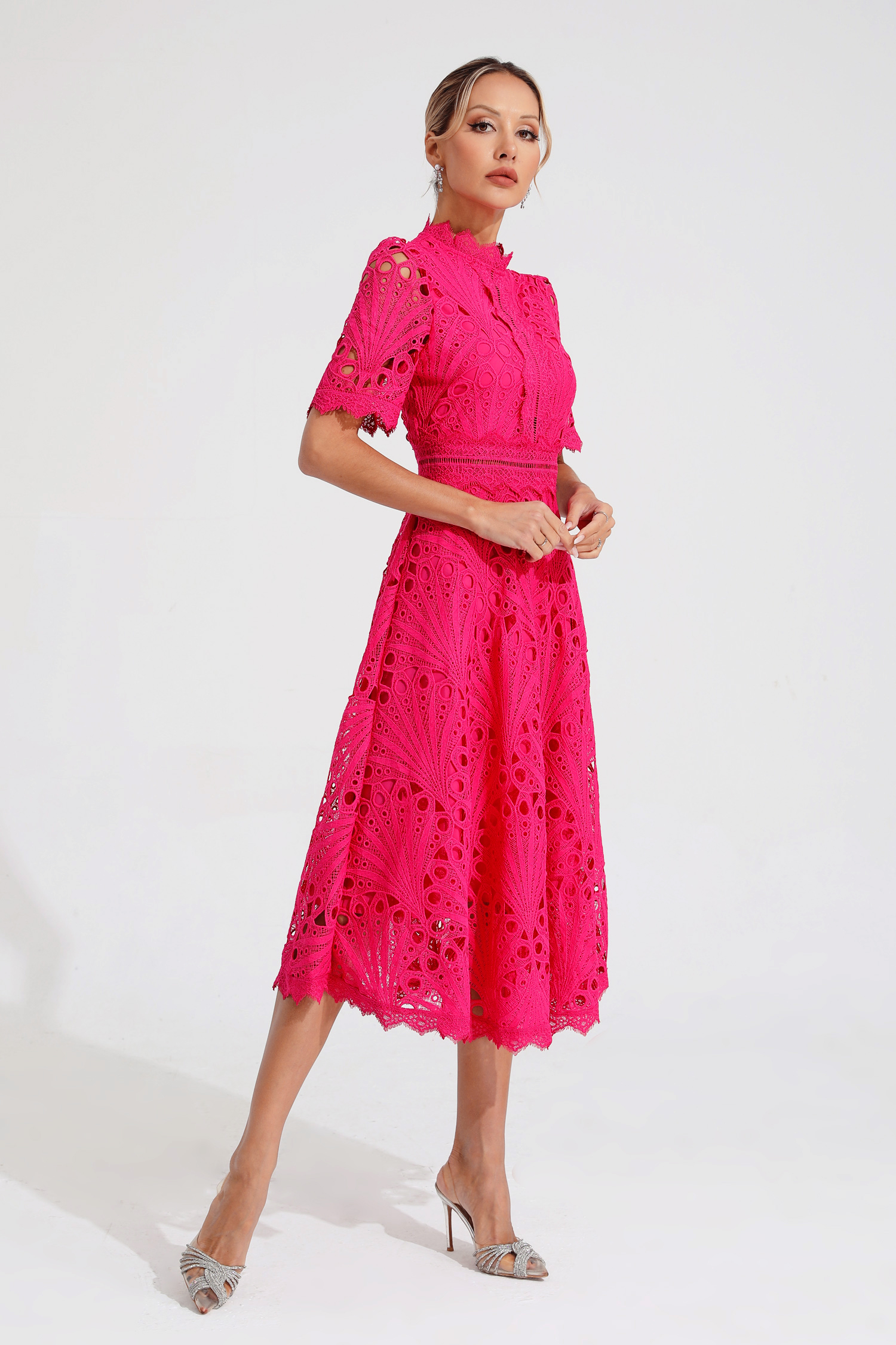 Freeman Rose Red Cut Out Midi Dress-CATCHALL