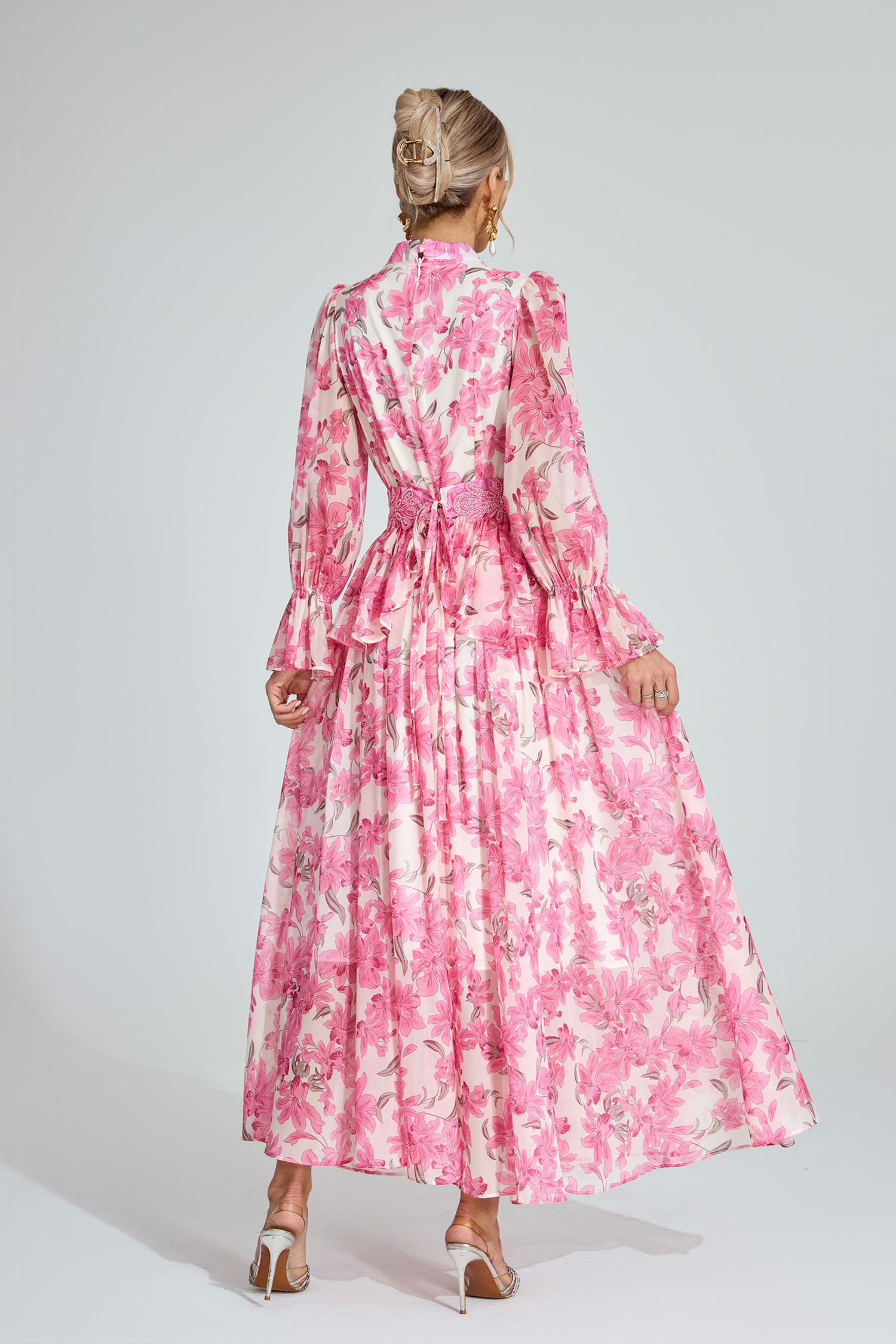 Gale Pink Floral Chiffon Maxi Dress