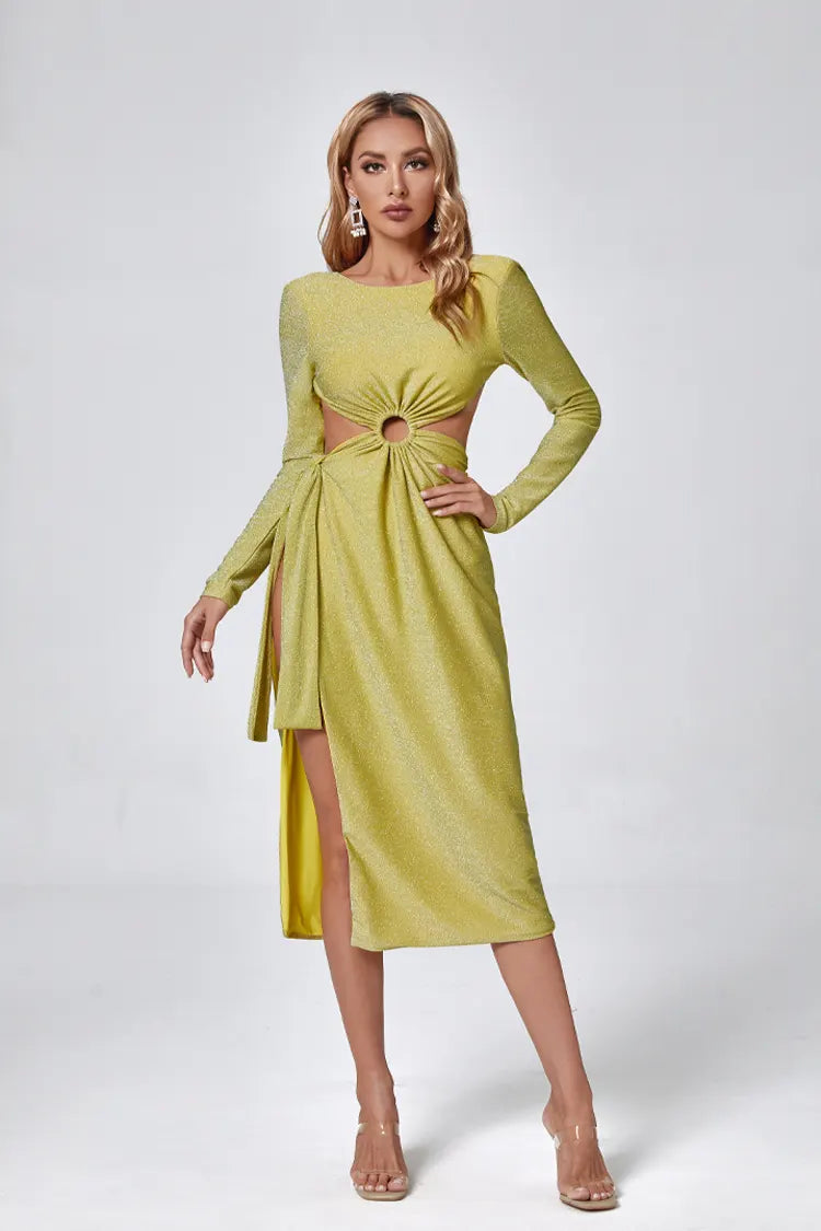 Genevieve Yellow Long Sleeve Backless Dress - Catchall