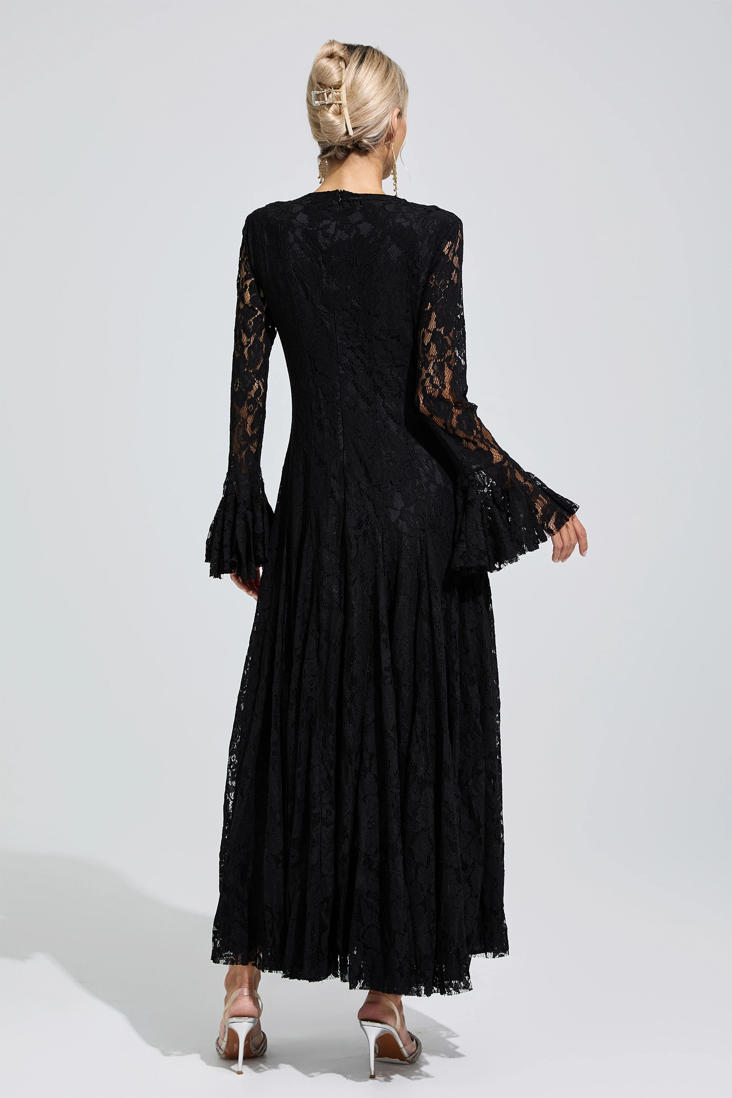 Gertrude Black Bell Sleeve Lace Dress