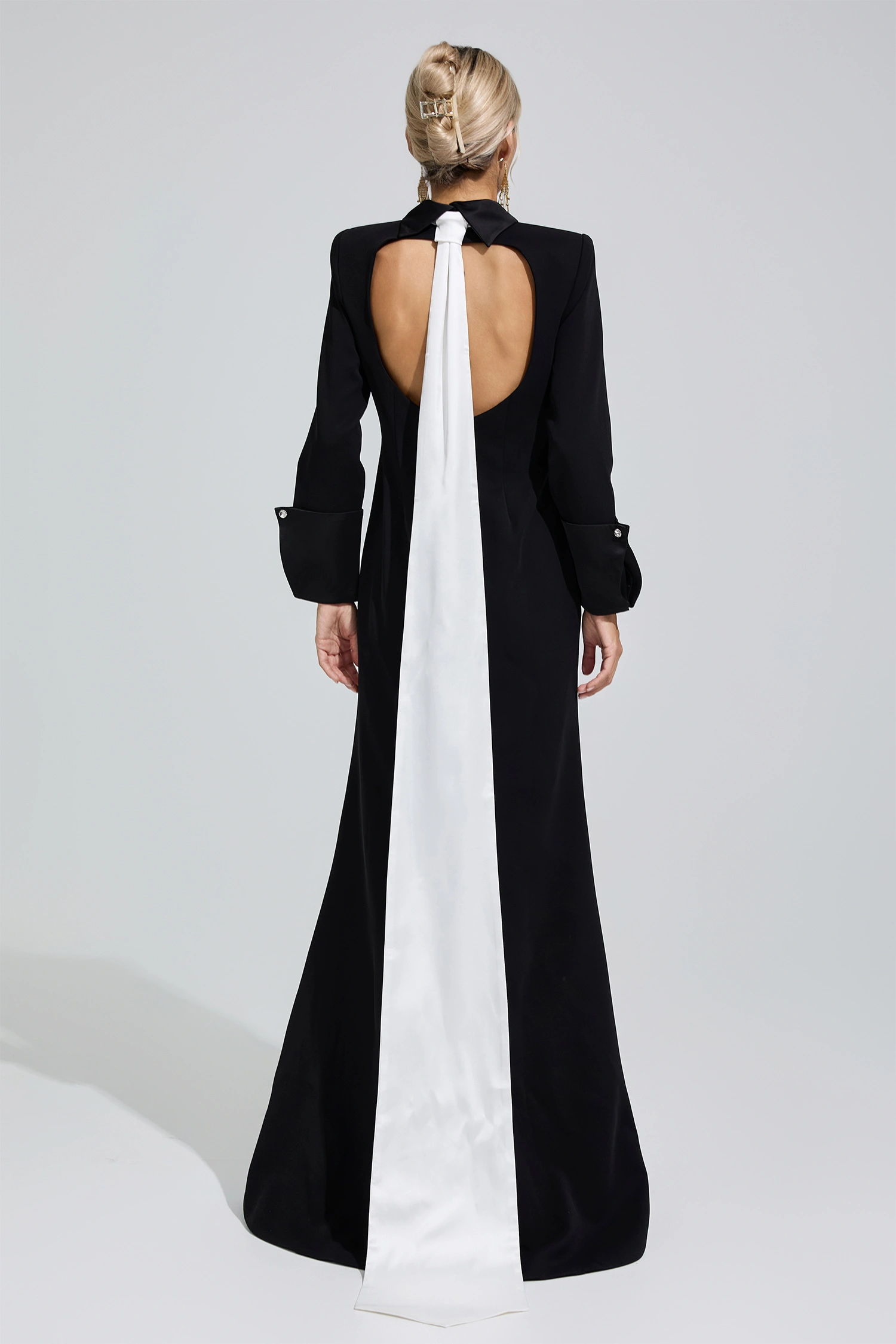 Great Black Halter Backless Long Tie Maxi Dress